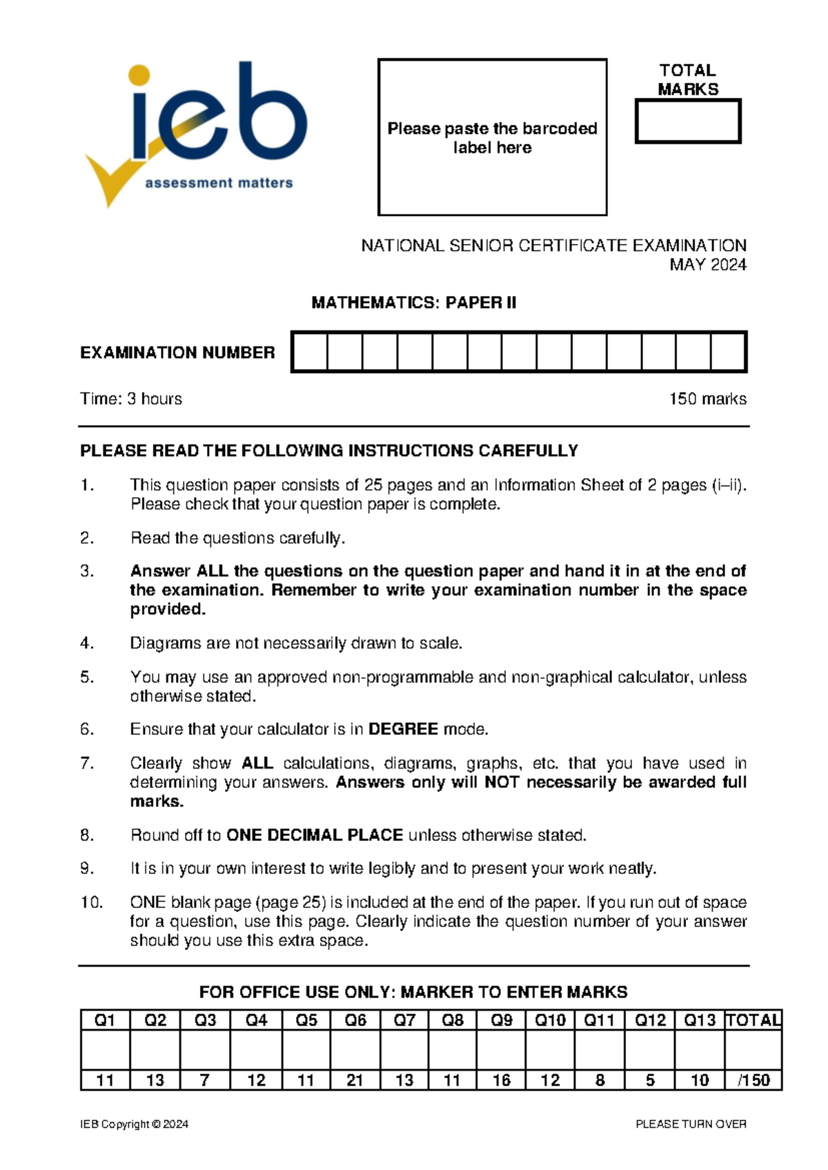 Mathematics P2 Exam Instructions and Questions - May 2024 - Studocu