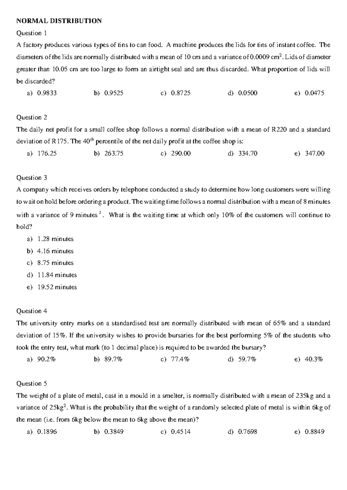 LU7 Normal Distribution Exercises and Solutions - Studocu