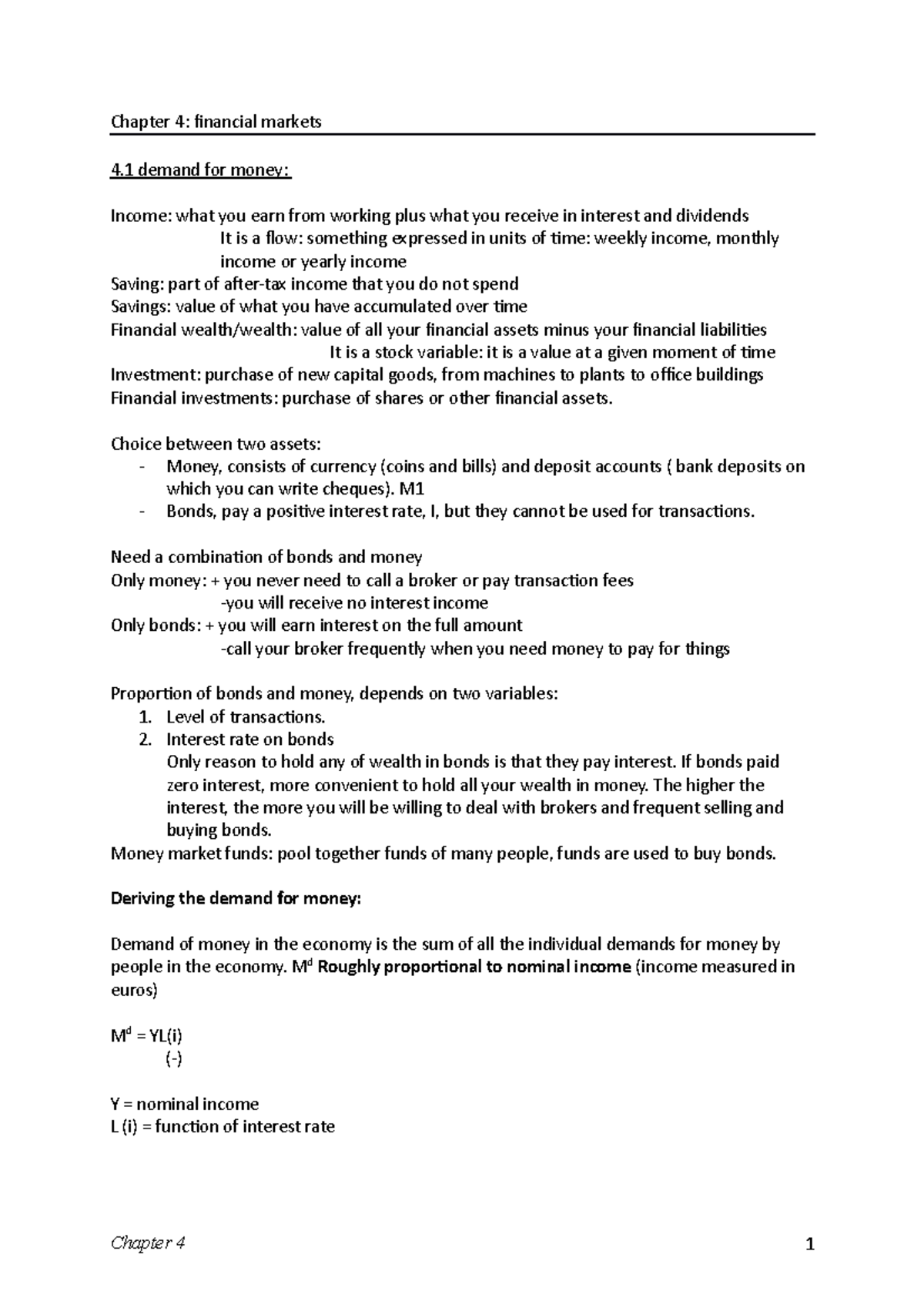 Chapter 4 Summary: Financial Markets and Money Demand in Macro 101 - Document Preview