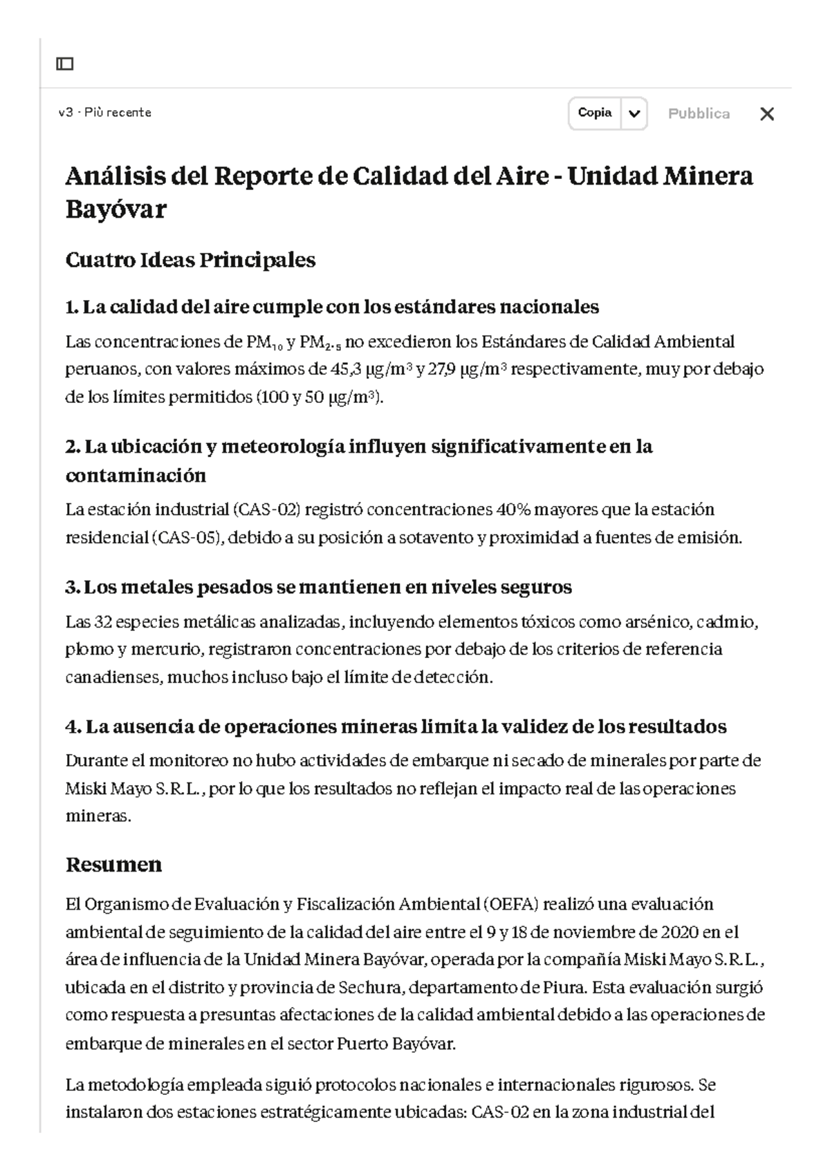 Reporte OEFA: Análisis de Calidad del Aire - Unidad Minera Bayóvar ...
