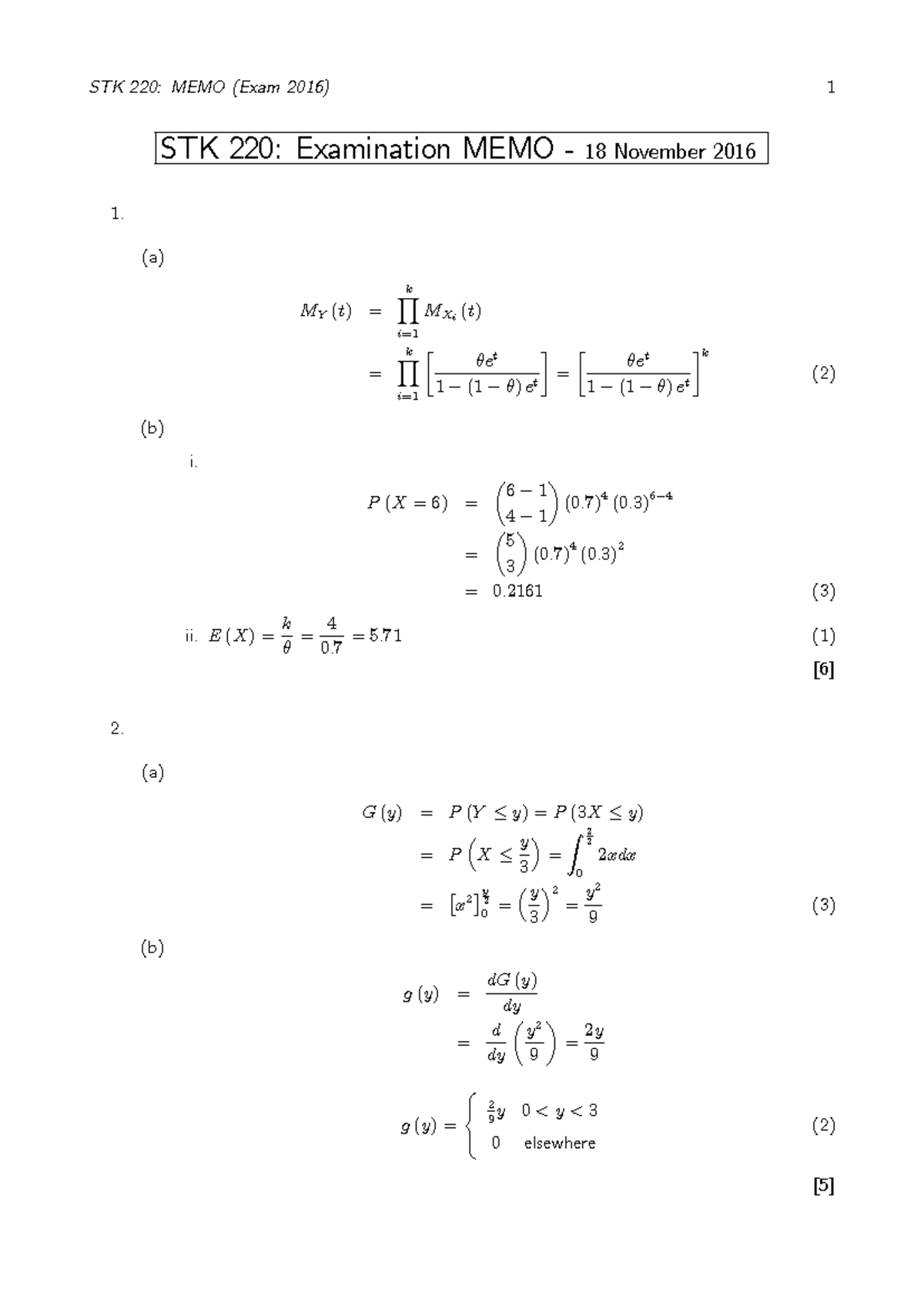 Exam STK220 2016 MEMO - Stats 220 Comprehensive Review - Studocu