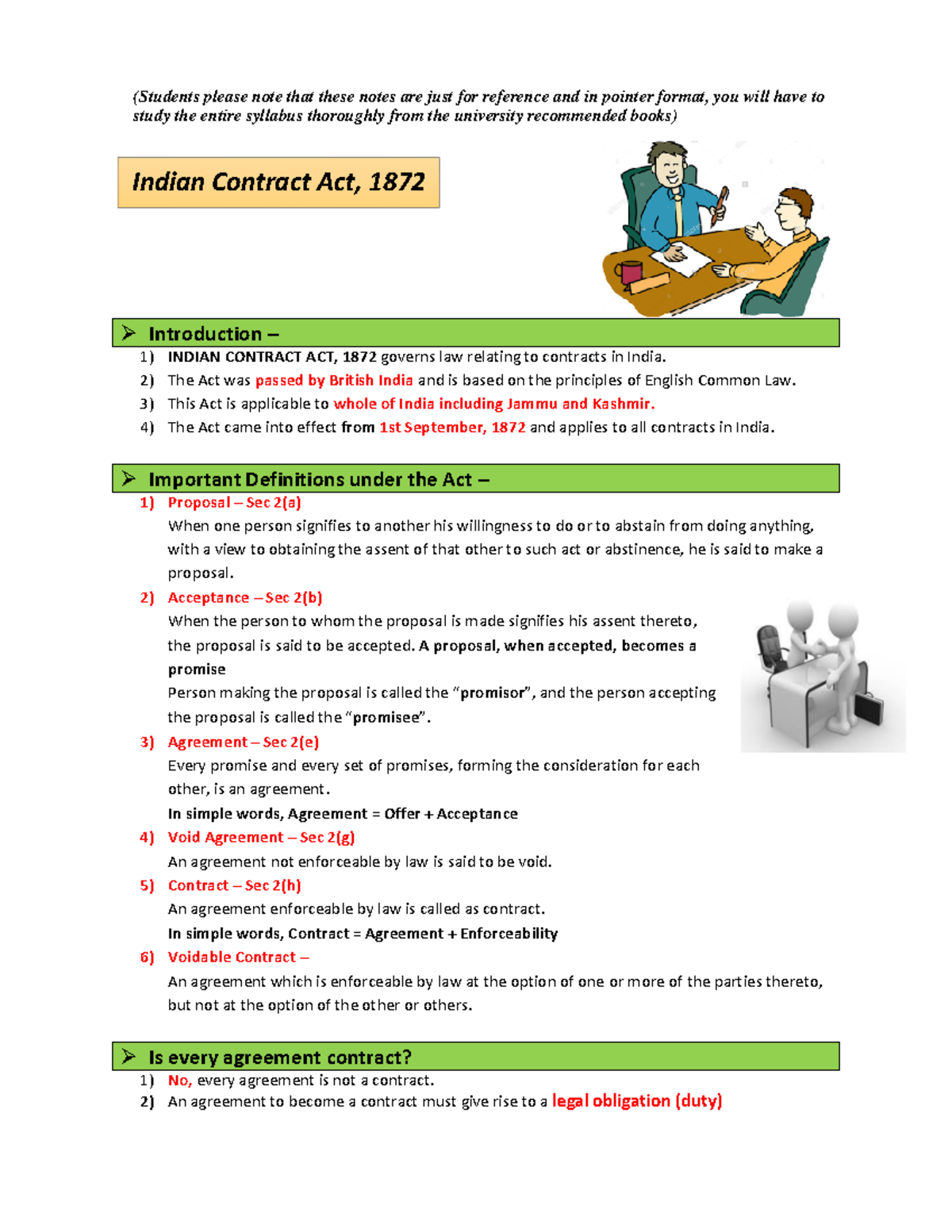 Indian Contract Act, 1872: Comprehensive Study Notes for Law Students ...