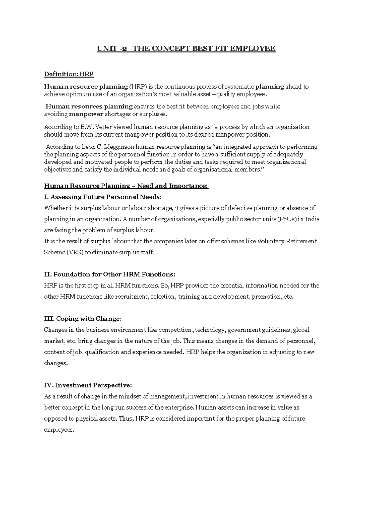 Human resource management unit 2 brief notes - HRM 101 - Studocu