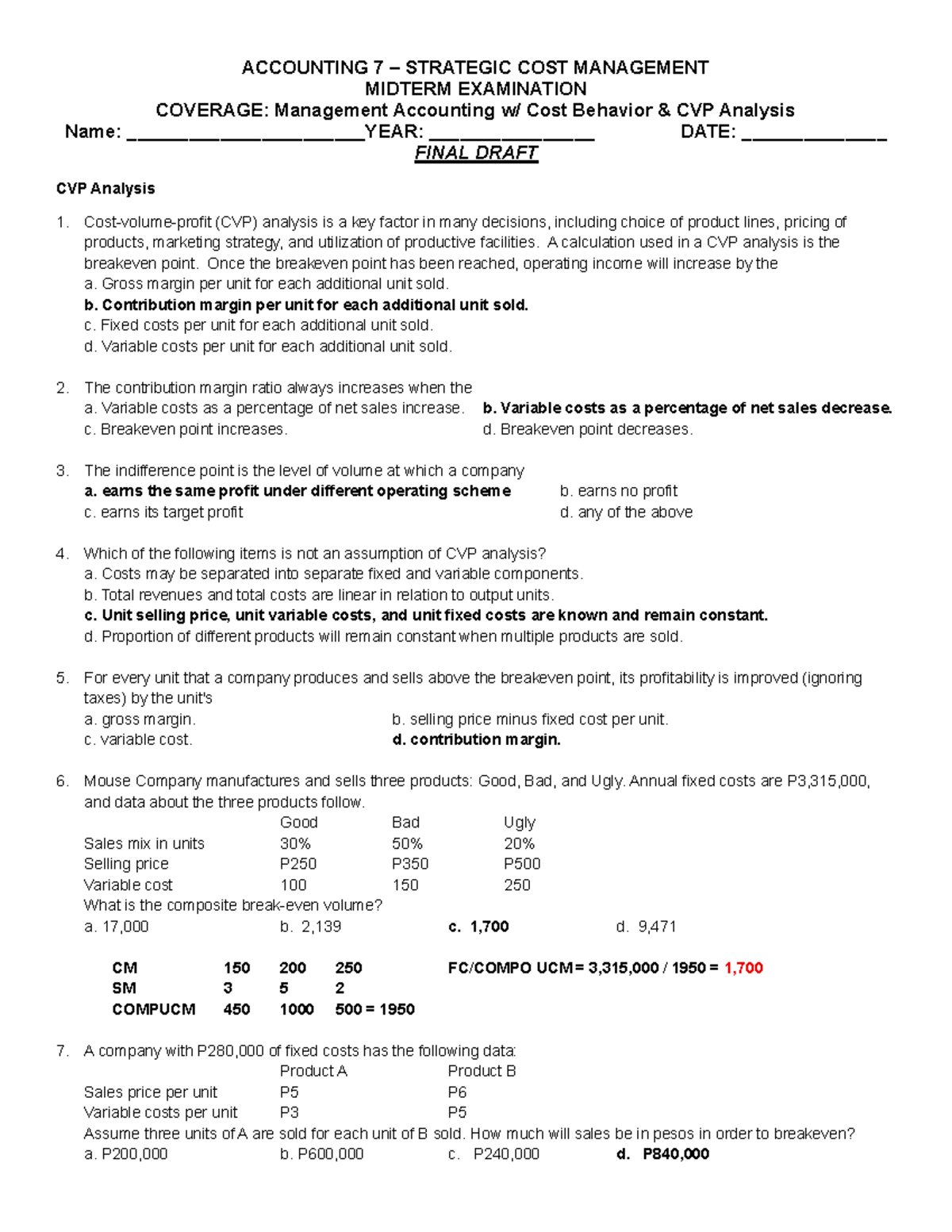 ACCOUNTING 7 STRATEGIC COST MANAGEMENT MIDTERM EXAM REVIEW - Studocu