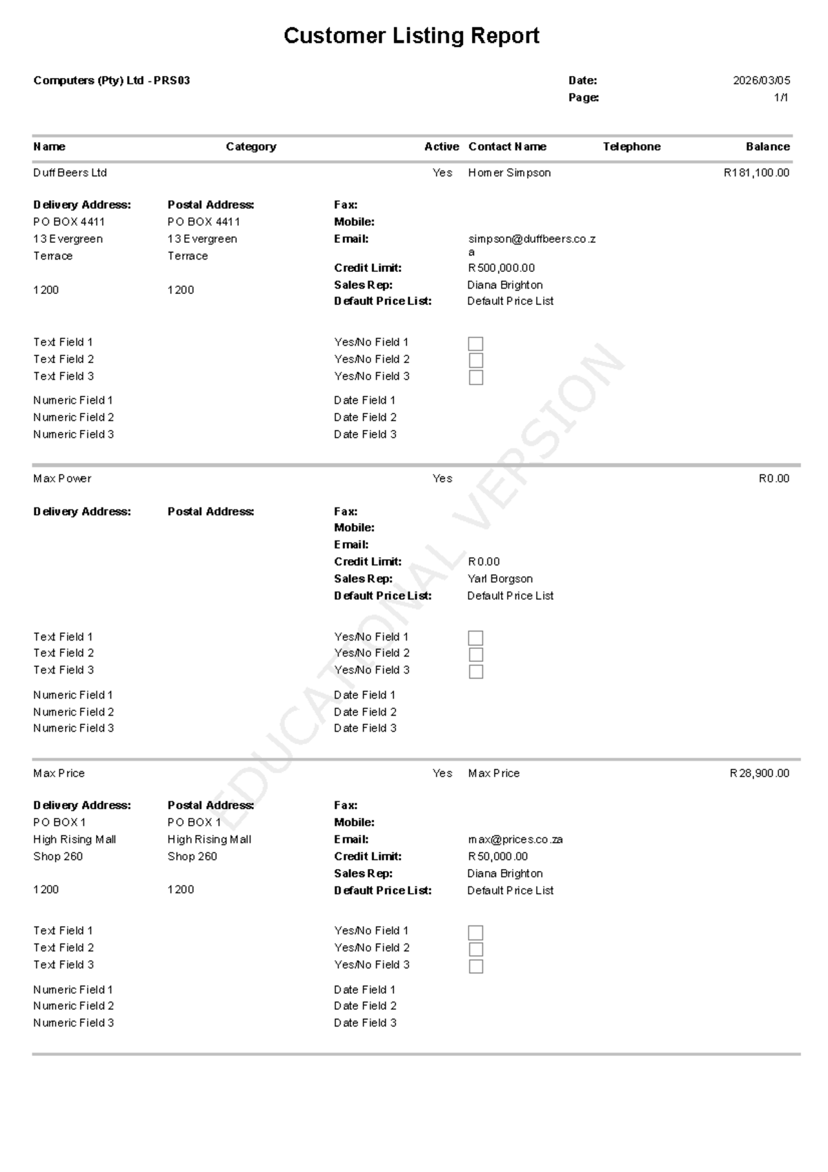 Customer Listing Report - Computers (Pty) Ltd - PRS03 - Studocu