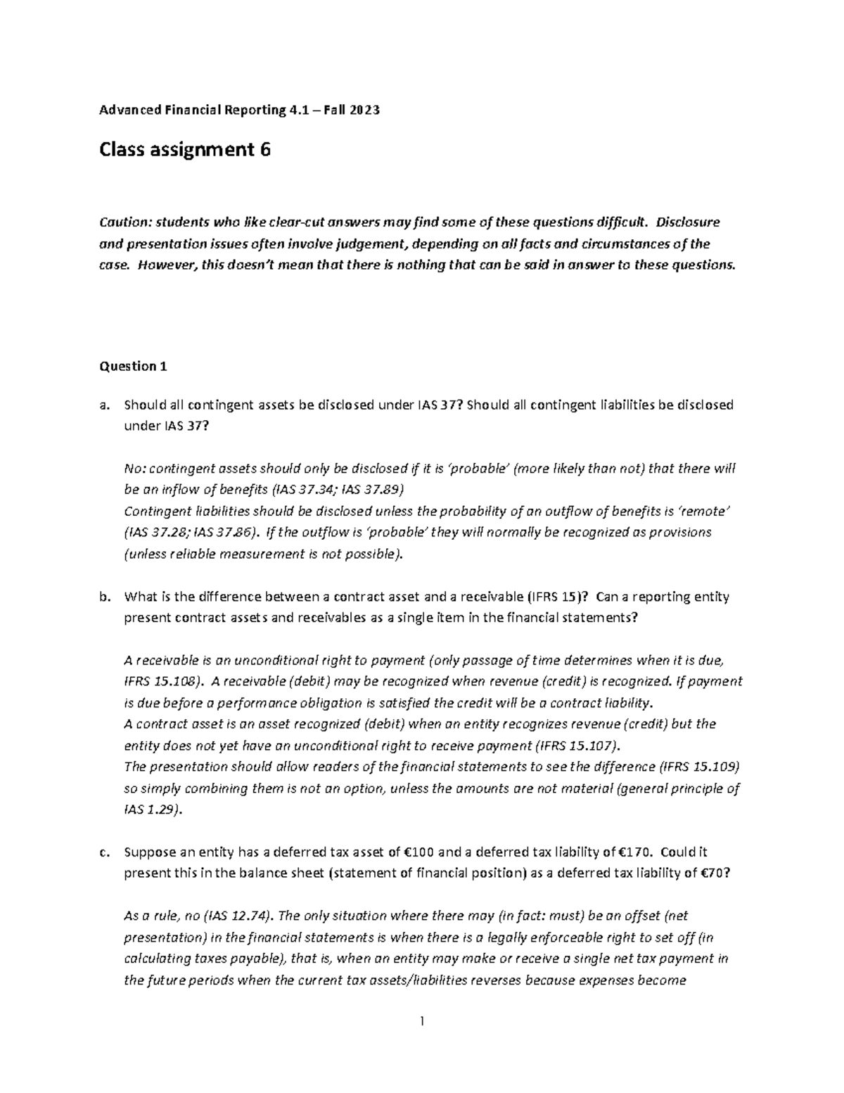 AFR 2023 Class Assignment 6 - Detailed Analysis and Answers - Studeersnel