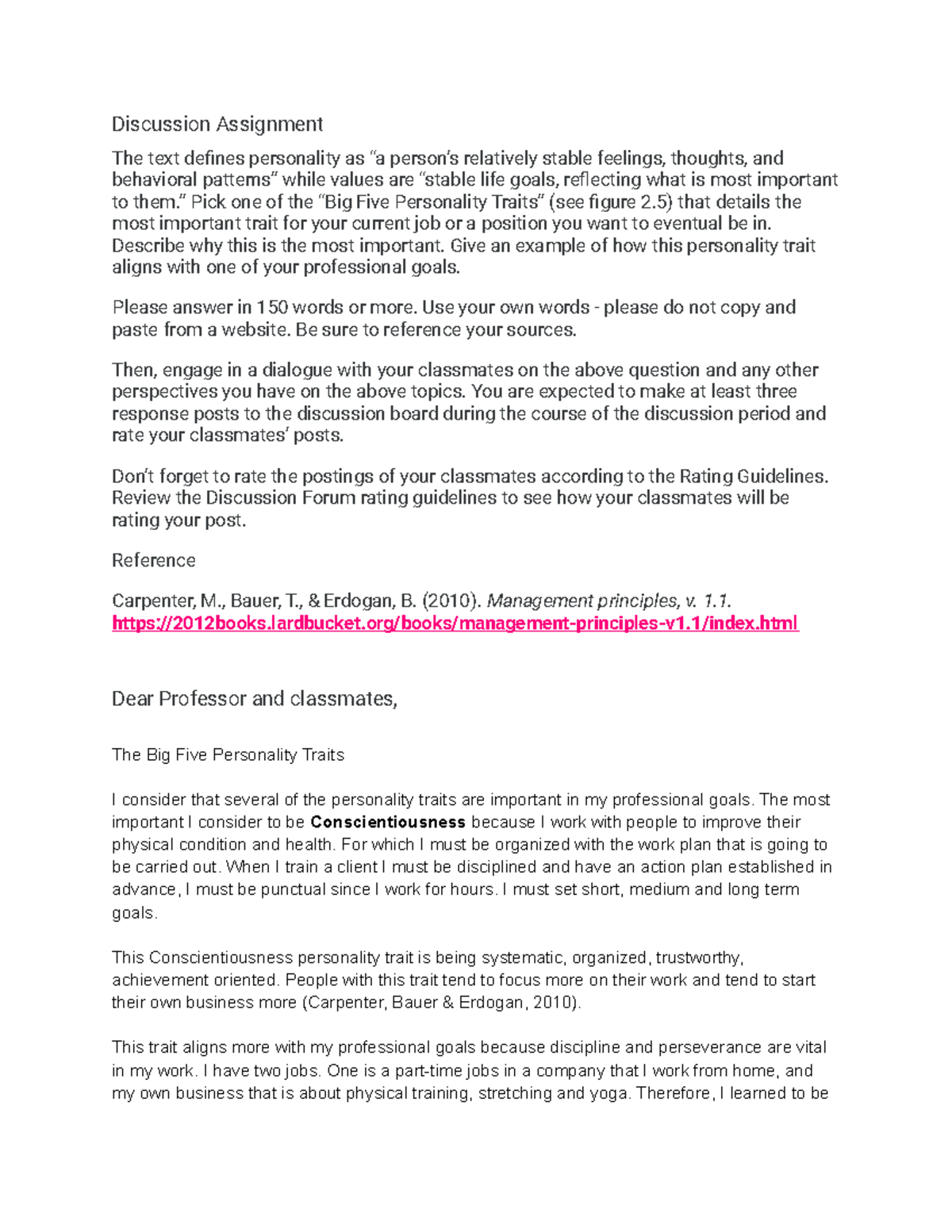 Unit 2 Psychology and Work Behaviors Discussion Assignment - Discussion ...