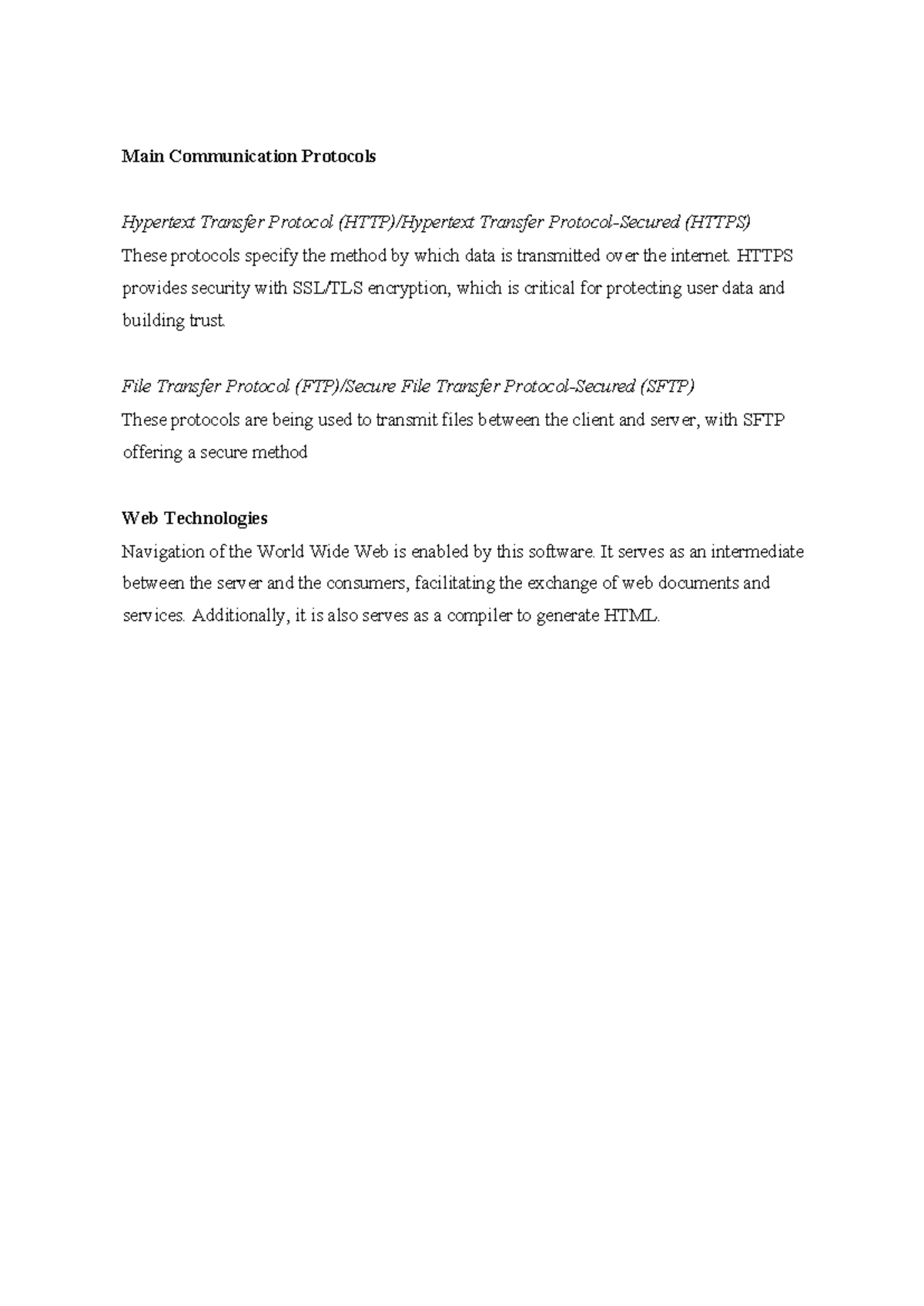 Main Communication Protocols: HTTPS & SFTP Overview - QSW - Studocu