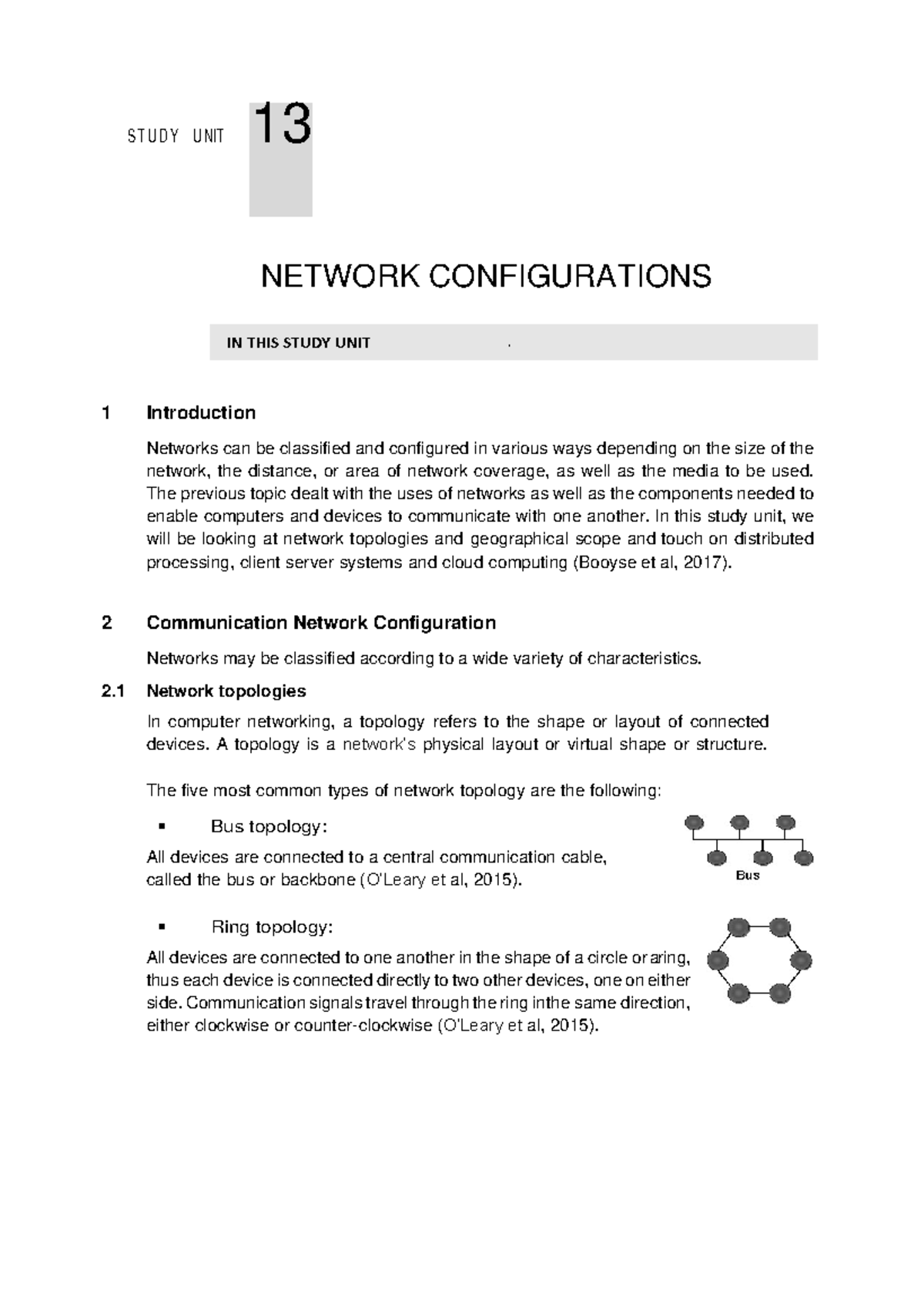 AIN1501 Study Unit 13: Network Configurations and Topologies - Studocu