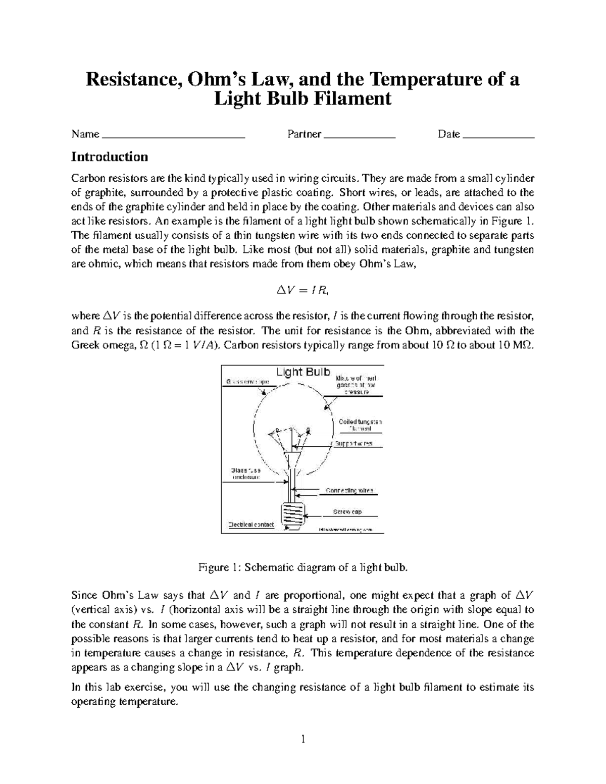 Ohm's Law and Resistance: Exploring Light Bulb Filament Behavior - Studocu