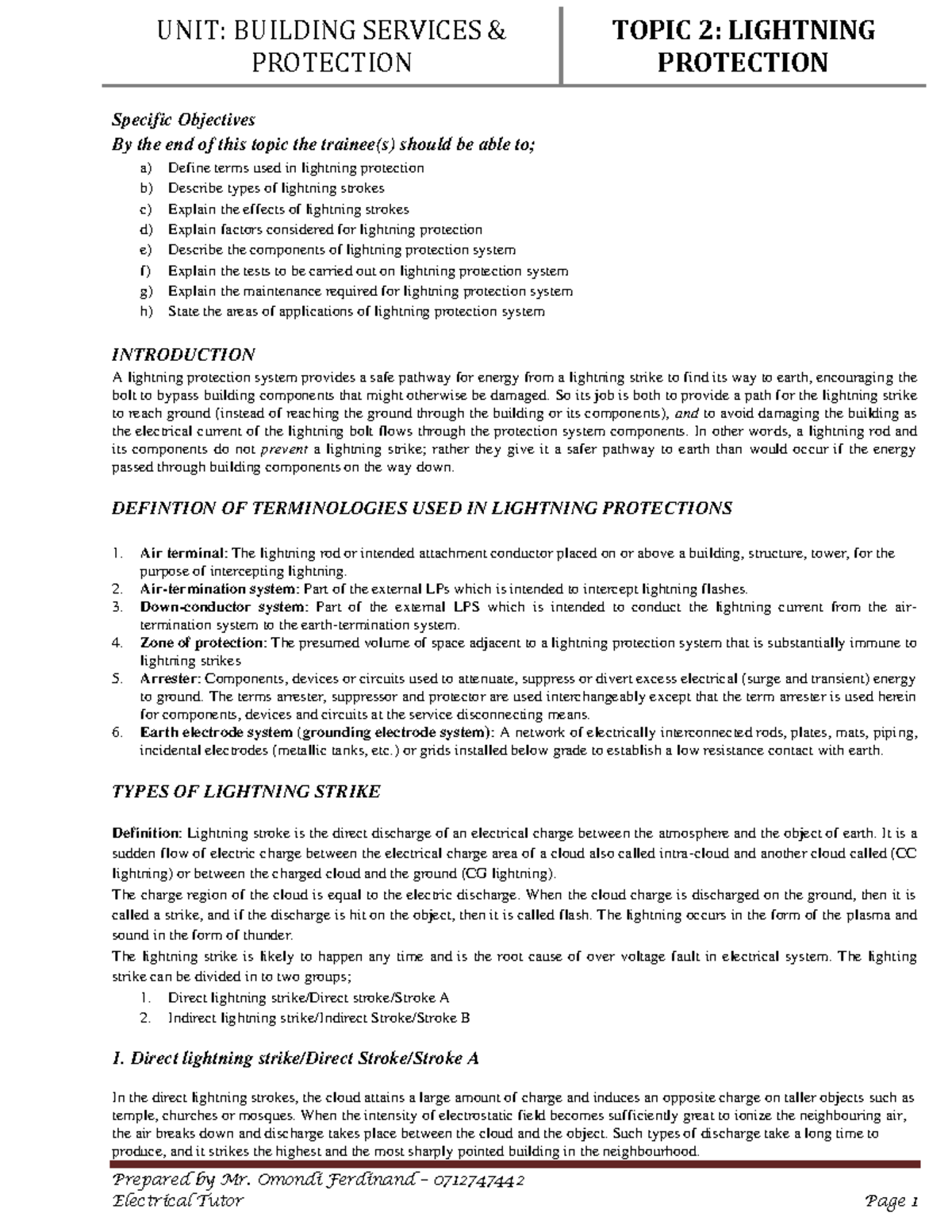 Topic 2: Understanding Lightning Protection Systems (Course Code ...