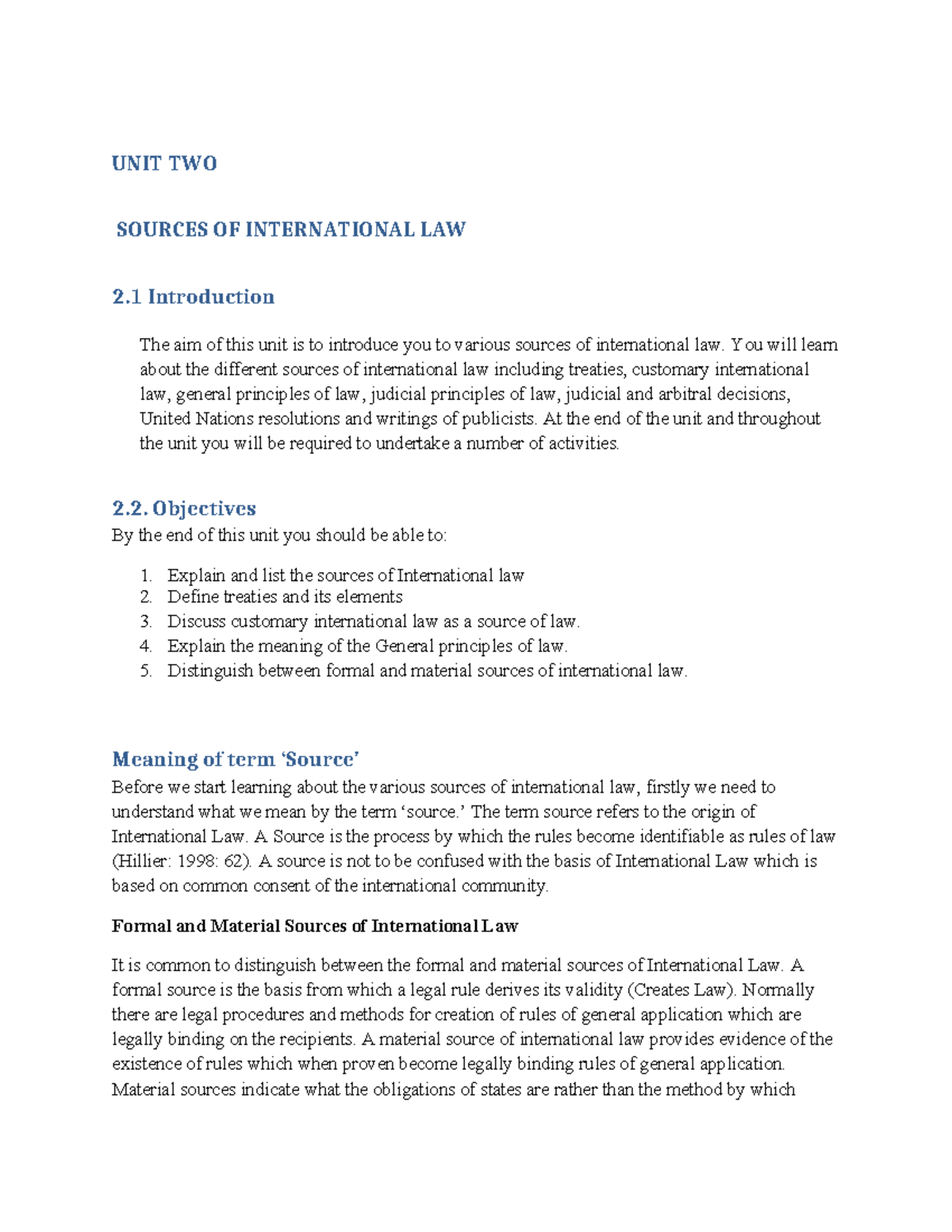 UNIT TWO: Sources of International Law - Overview and Key Concepts ...