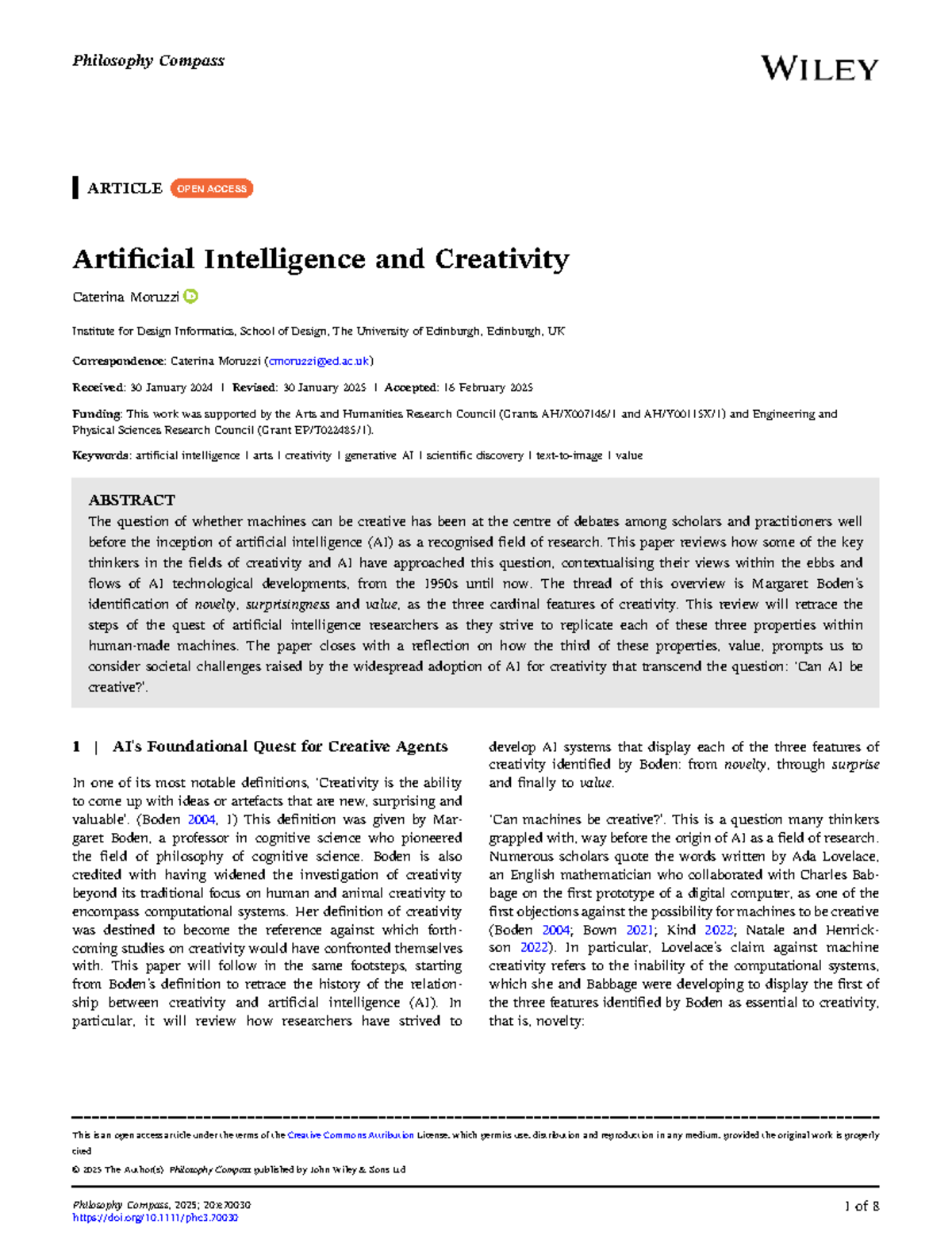 Philosophy Compass: AI and Creativity - Exploring Novelty and Value ...
