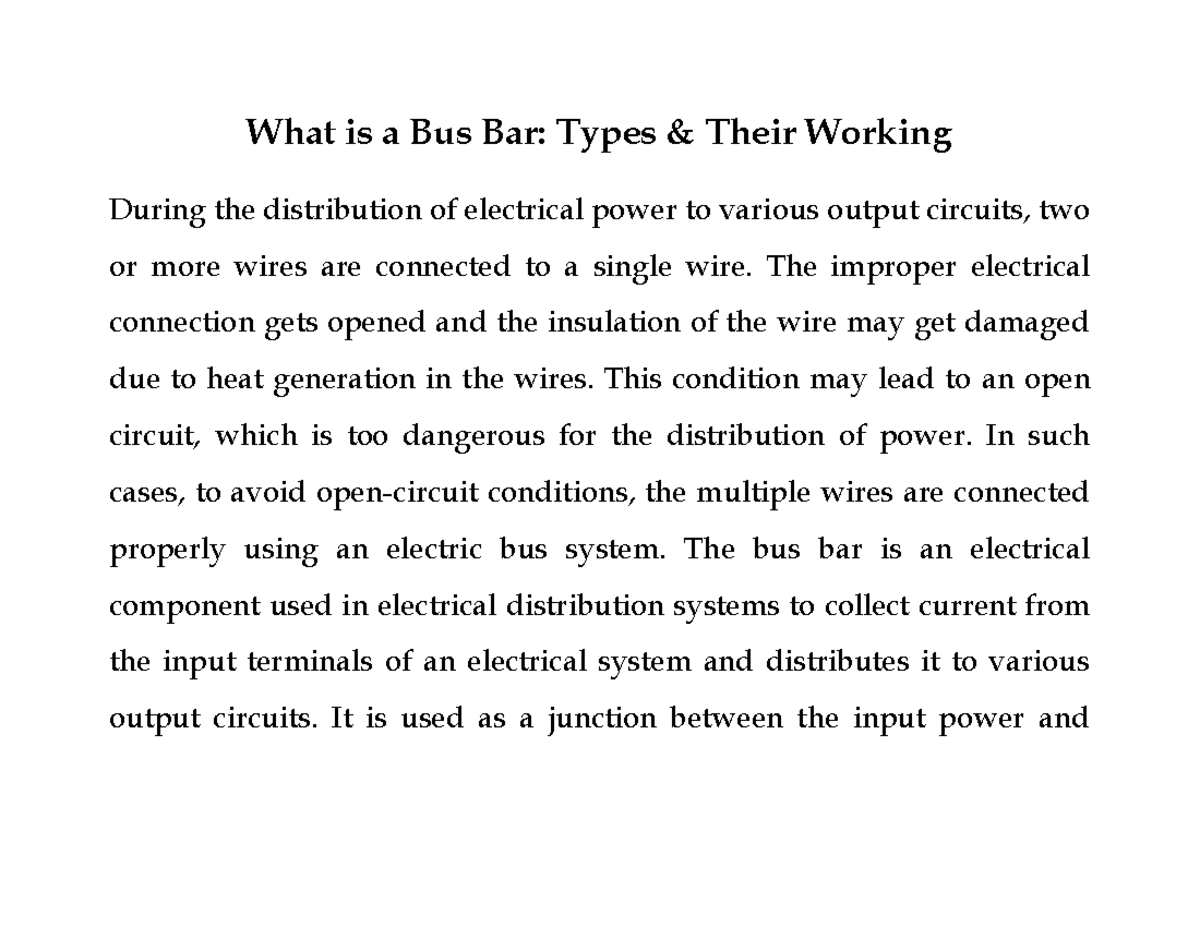 BUS BARS: OVERVIEW AND TYPES OF ARRANGEMENTS IN ELECTRICAL SYSTEMS ...