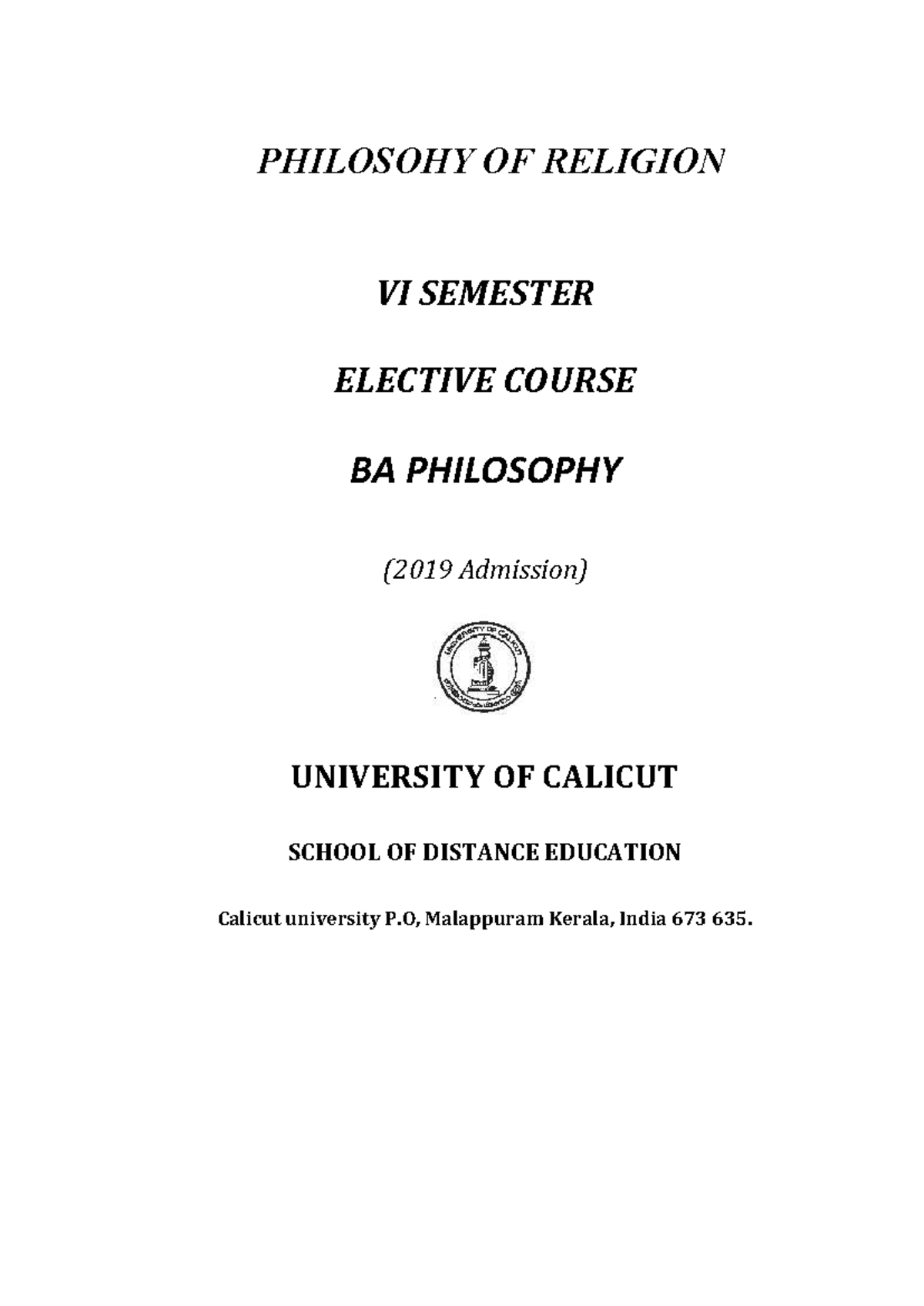 SLM- Philo - Philosophy of Religion - VI SEMESTER ELECTIVE COURSE BA ...
