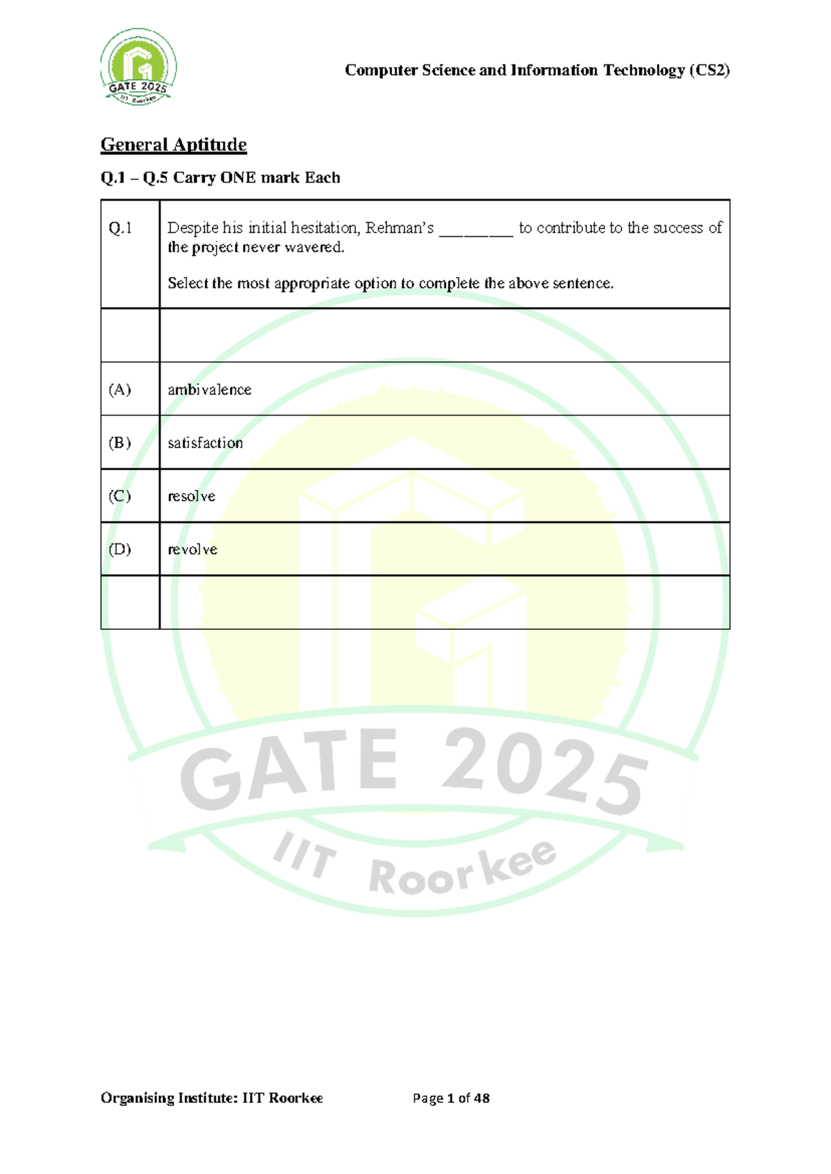 CS2 General Aptitude Questions 1-5 with Answers - Studocu