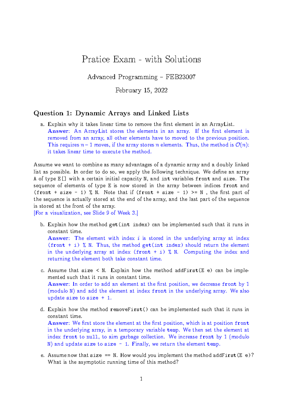 FEB23007 Advanced Programming Practice Exam Solutions - Studeersnel