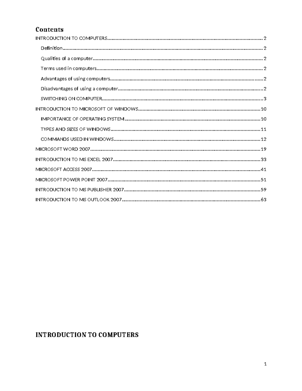 Computer Training Manual - Contents INTRODUCTION TO - Studocu