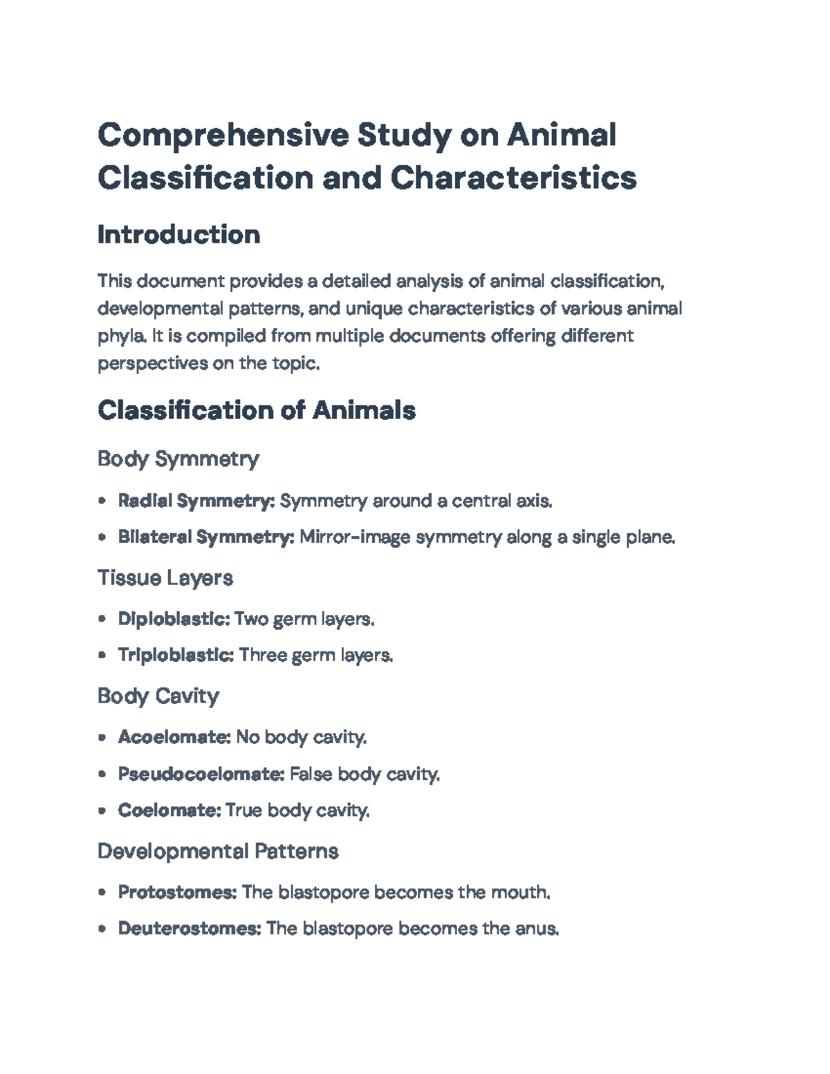 Animal Classification and Characteristics Overview for Biology 101 ...
