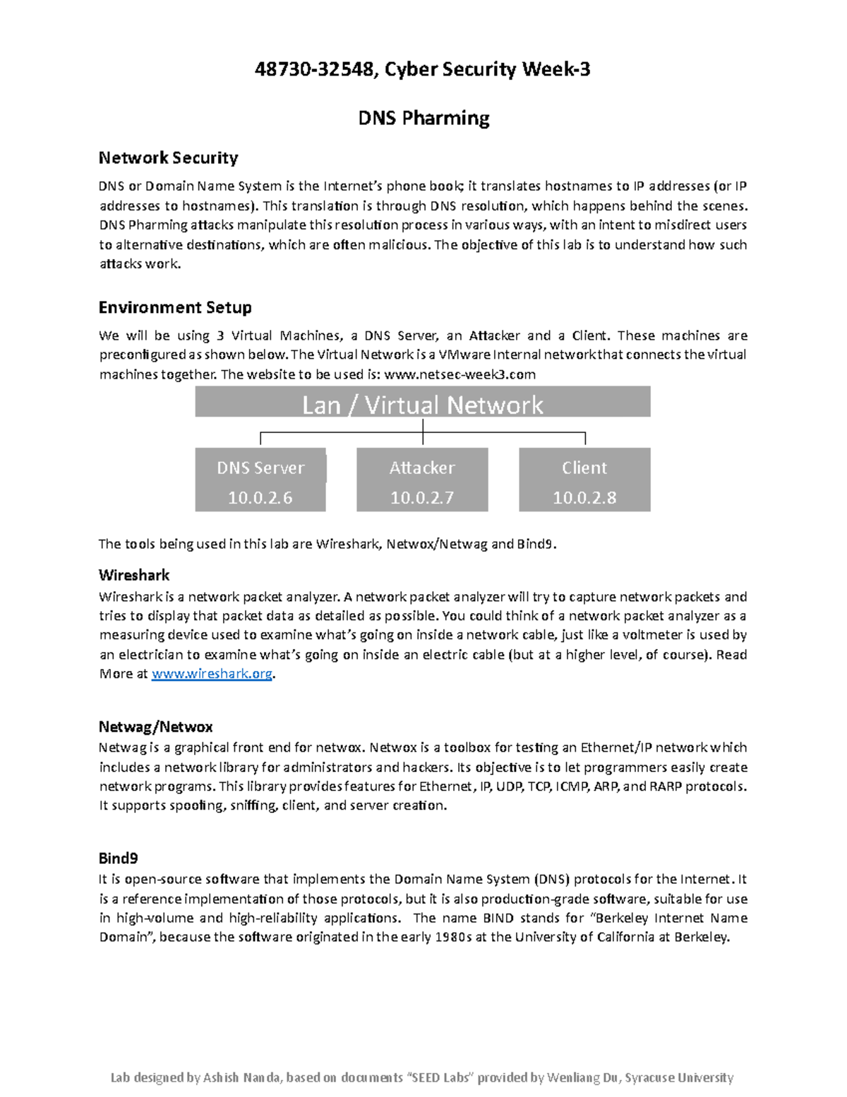 Week 3 DNS Pharming Lab: Understanding and Executing Attacks - Studocu