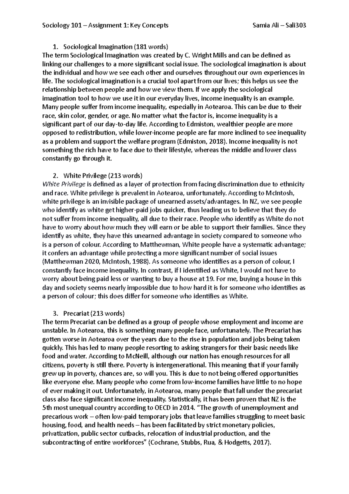 Sociology 101 - A1: Key Concepts on Social Issues and Inequality - Studocu