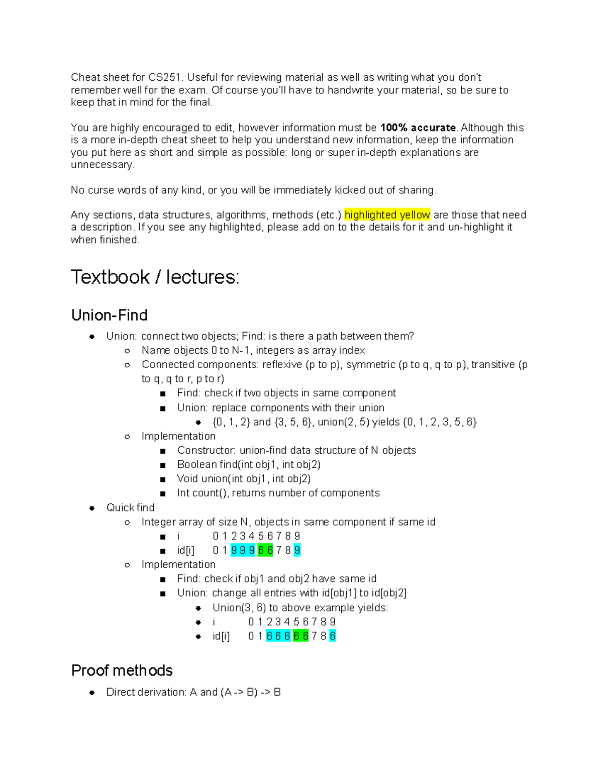 CS251 Final Exam Cheat Sheet - Summary of Data Structures Concepts ...