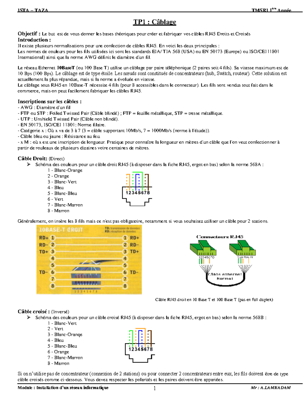 TP1: Câblage RJ45 - Normes et Procédures de Fabrication - Studocu