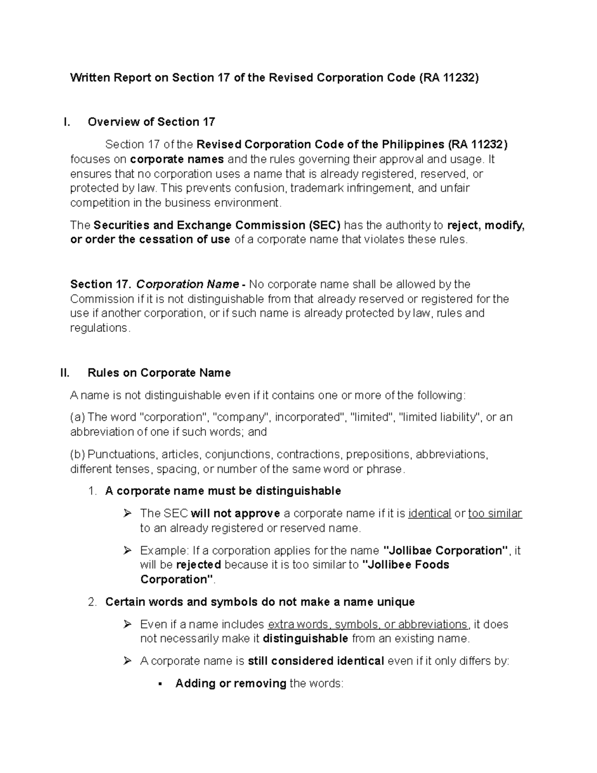 Section 17 - notes - Written Report on Section 17 of the Revised ...
