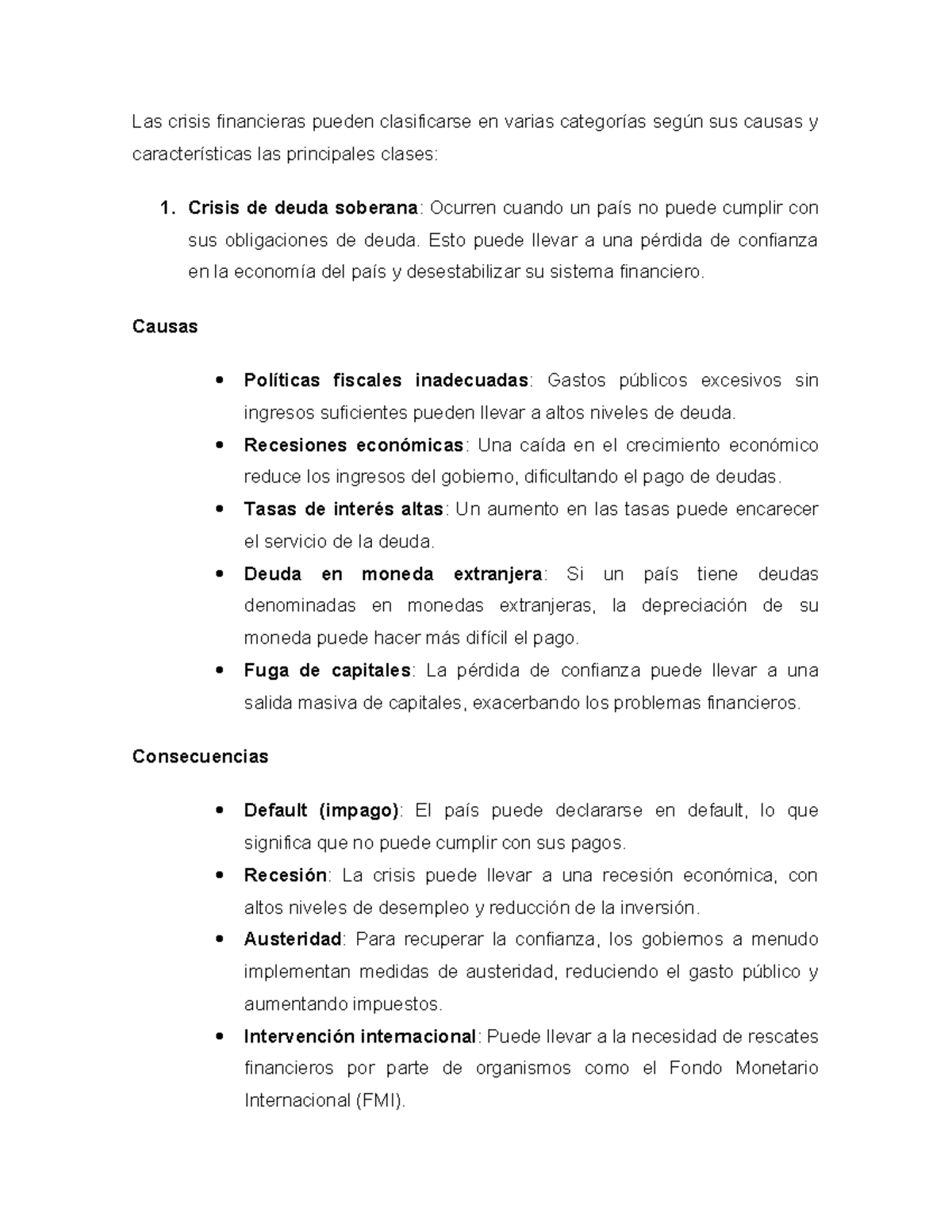 Crisis Financiera: Causas y Consecuencias en la Economía Actual - Studocu