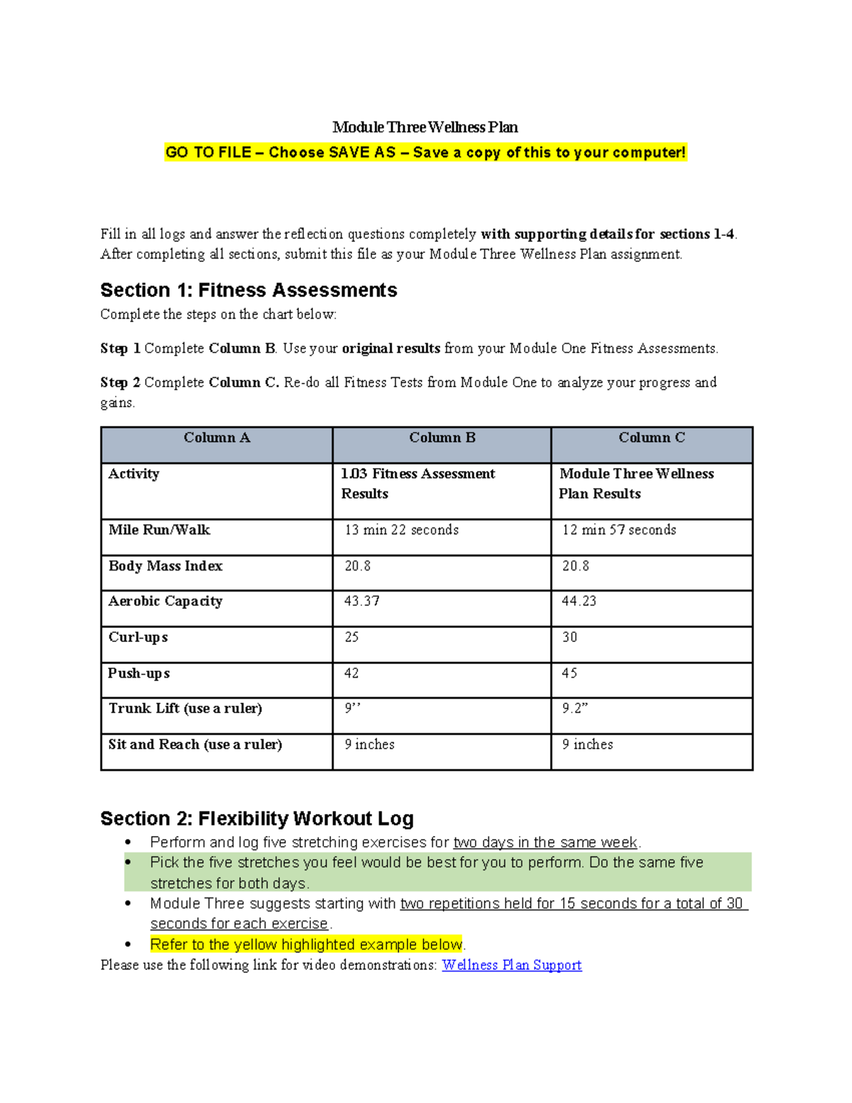 Module 3 wellness plan - Module Three Wellness Plan GO TO FILE – Choose ...