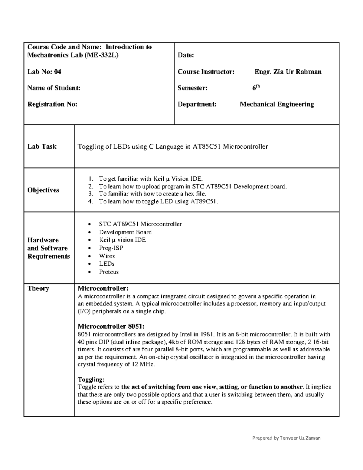 Lab Task 04 (Toggling of LEDs using C language) - Course Code and Name ...