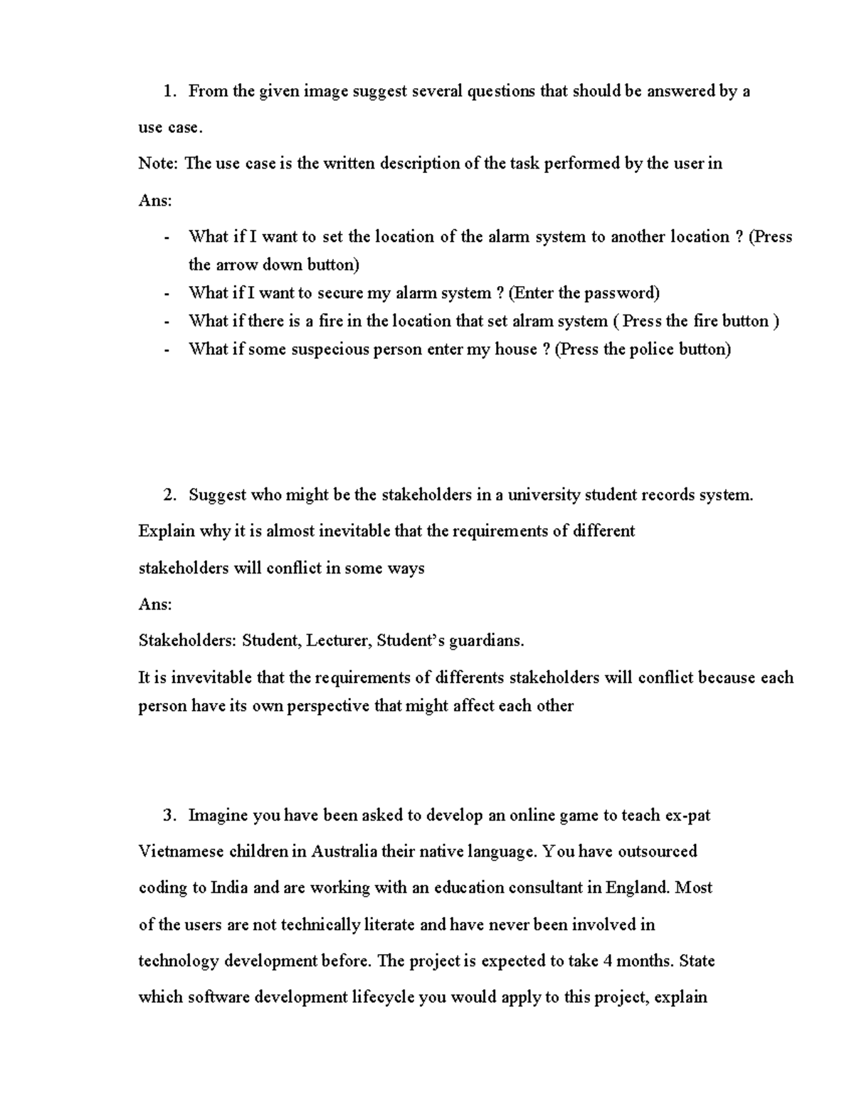 Tuto3 - Use Case Questions & Stakeholder Analysis in Systems - Studocu
