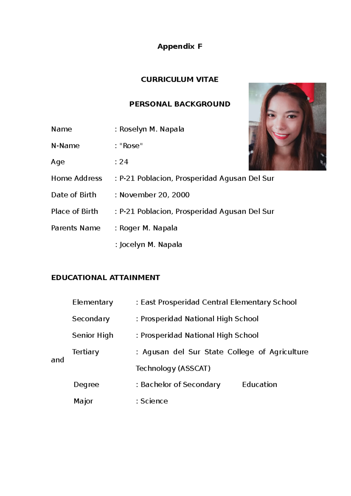 CV - BBWGTGHDJNDYRHGFD - 1 Appendix F CURRICULUM VITAE PERSONAL ...