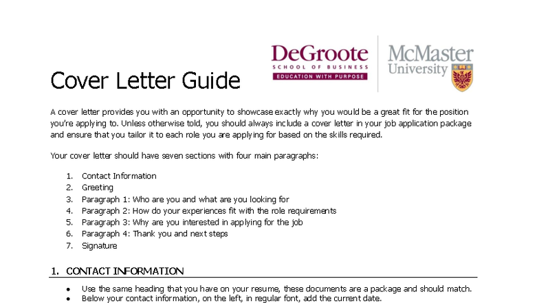 Cover Letter Guide for Job Applications - Fall 2024 - Studocu