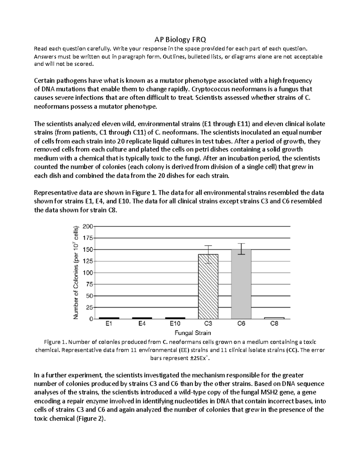 AP Biology FRQ Unit 6 - mutator phenotype in C. neoformans strains ...