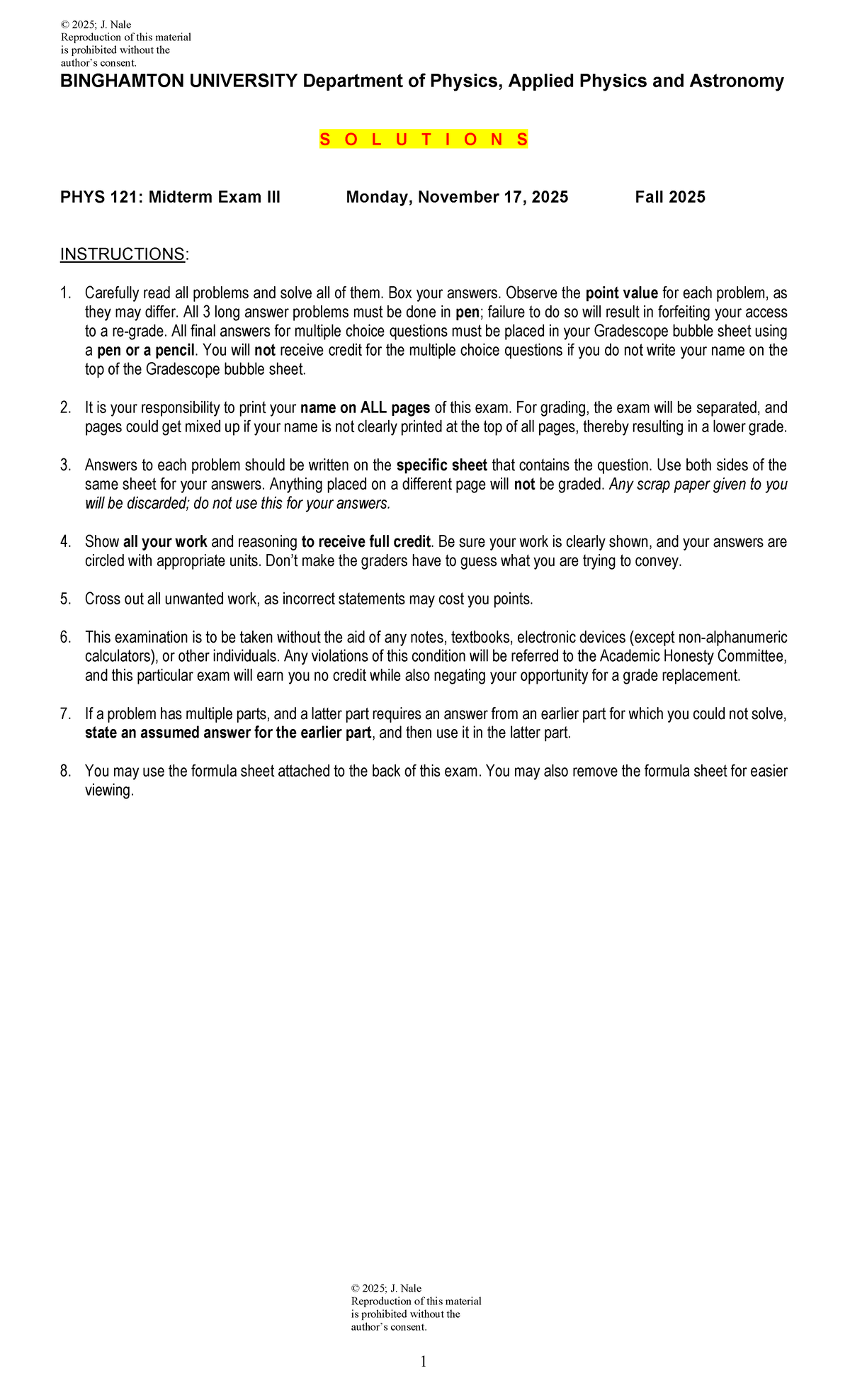 PHYS 121: Midterm Exam Solutions - Fall 2025 - Studocu
