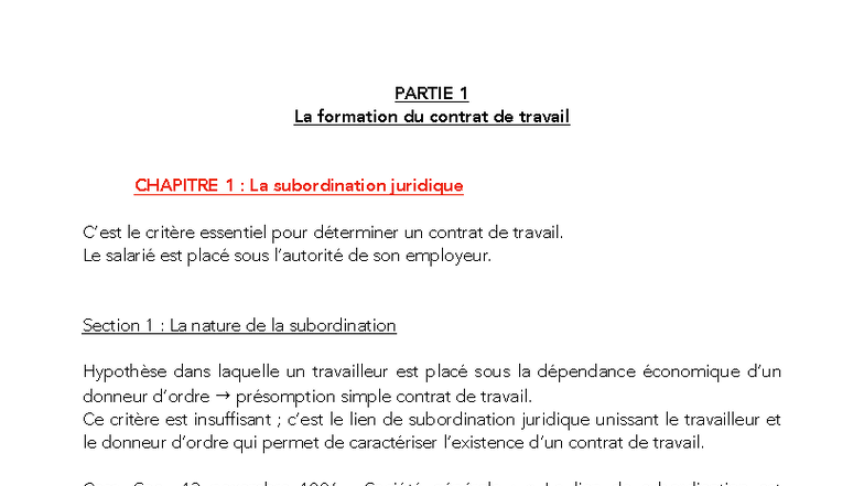 Droit du travail L3 : Formation et Subordination dans le Contrat de ...