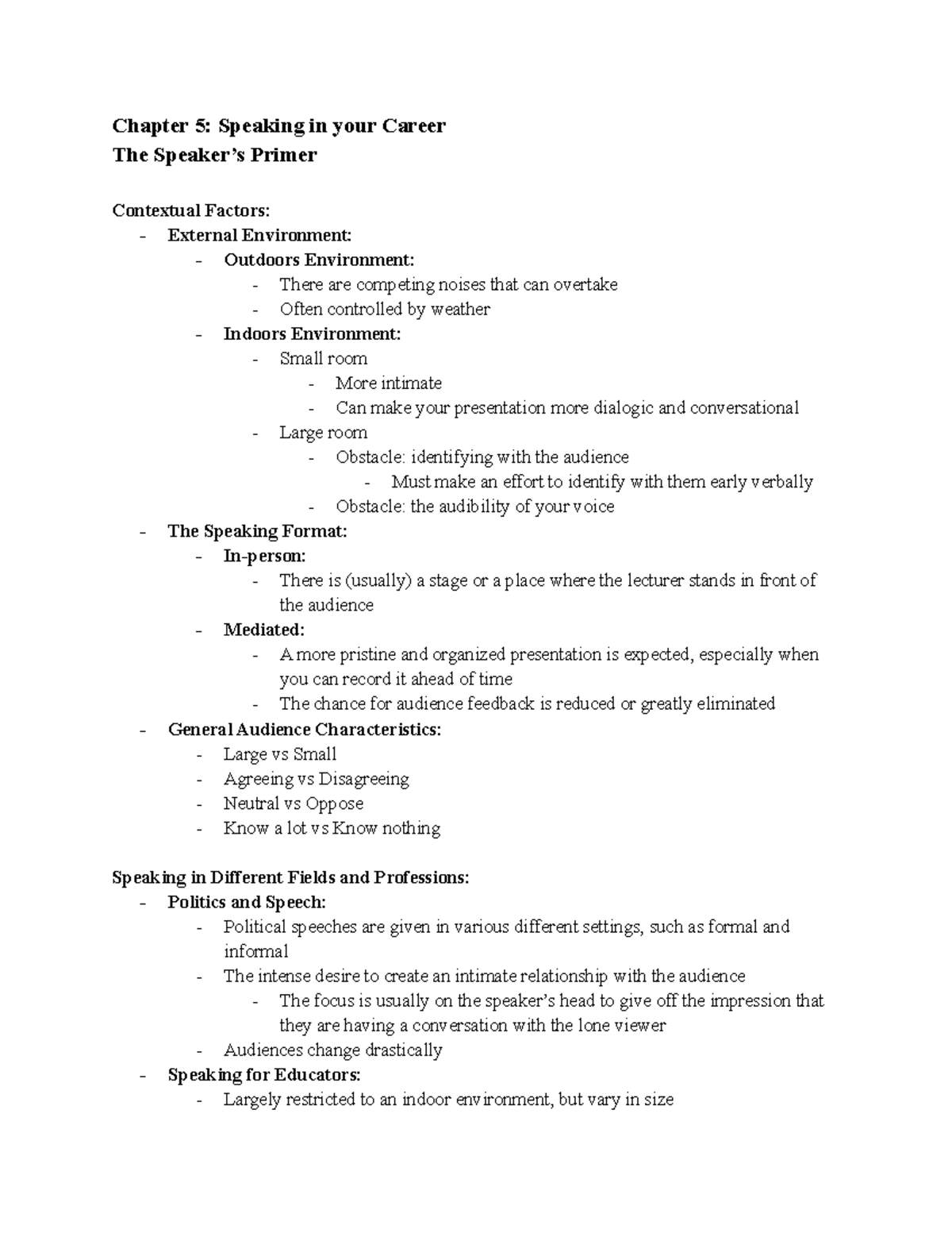 COM 120 Chapter 5 - The Speaker's Primer - Chapter 5: Speaking in your ...