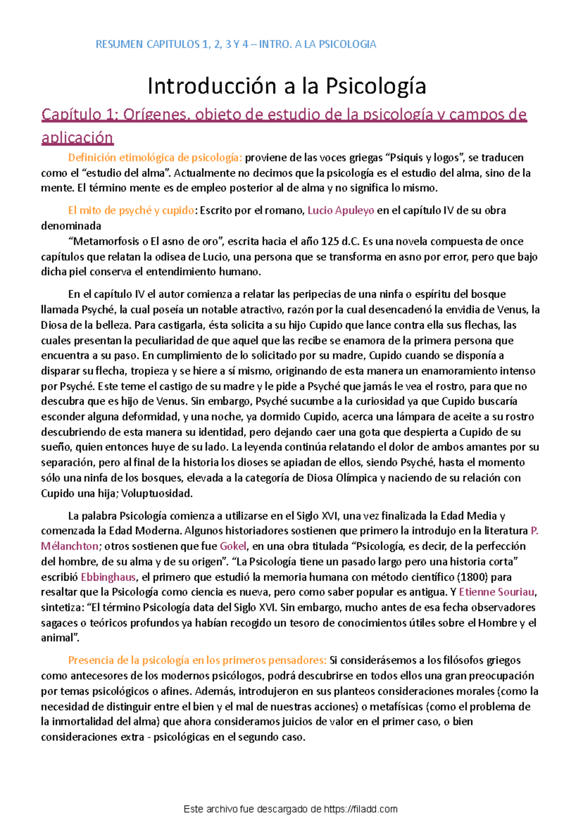 Resumen de los Capítulos 1 a 4 de Introducción a la Psicología (PSI101 ...