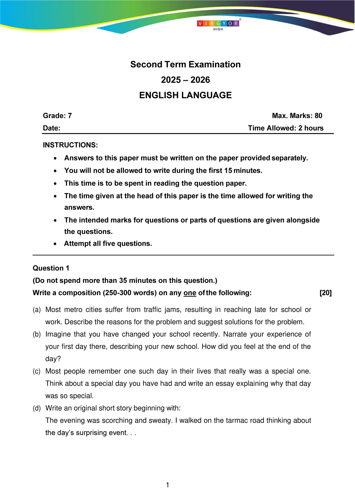 IC CB GR7 T2 English Language Sample Exam Paper AY 2025-2026 - Studocu