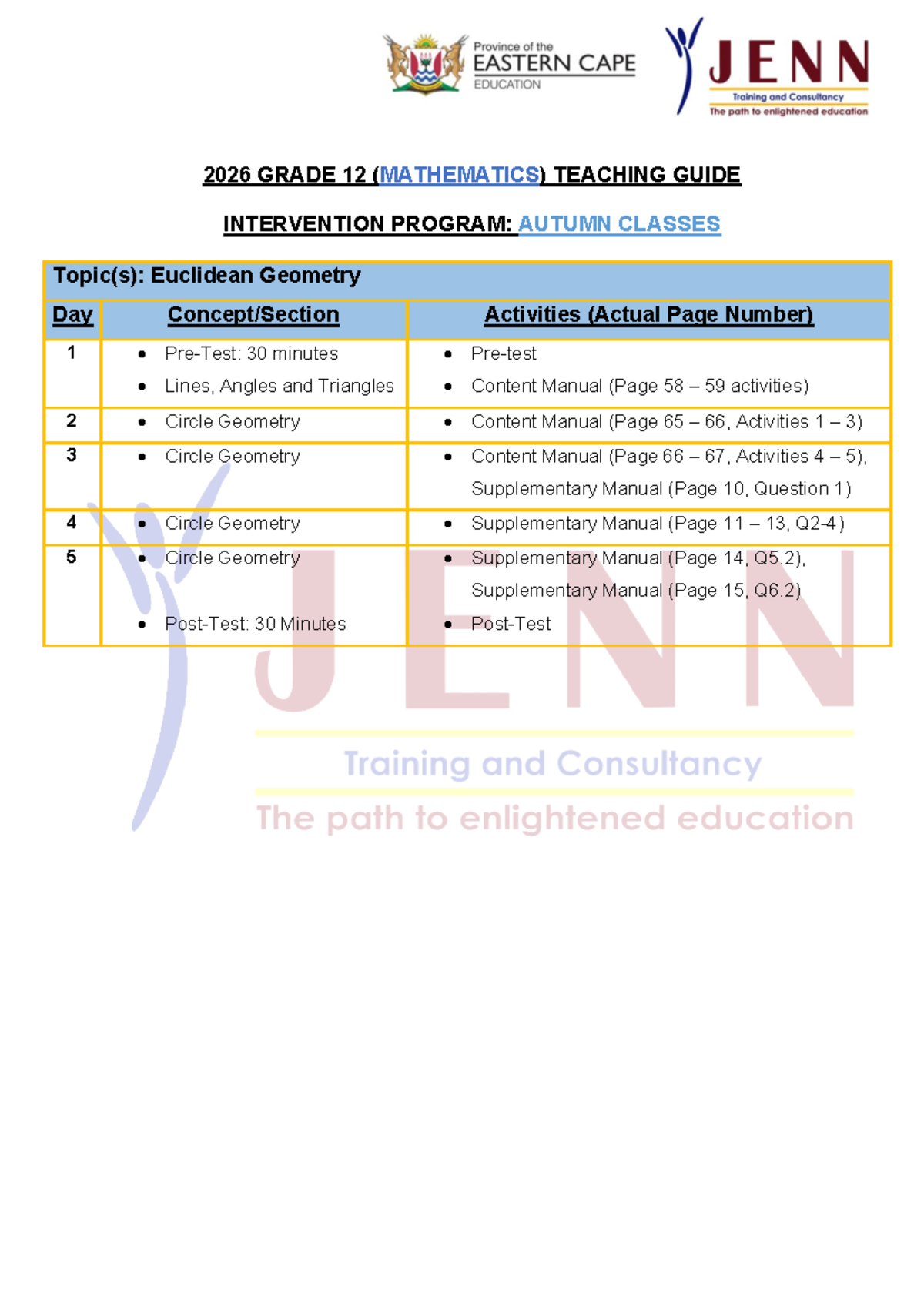 Mathematics Pace Setter - 2026 GRADE 12 (MATHEMATICS) TEACHING GUIDE ...