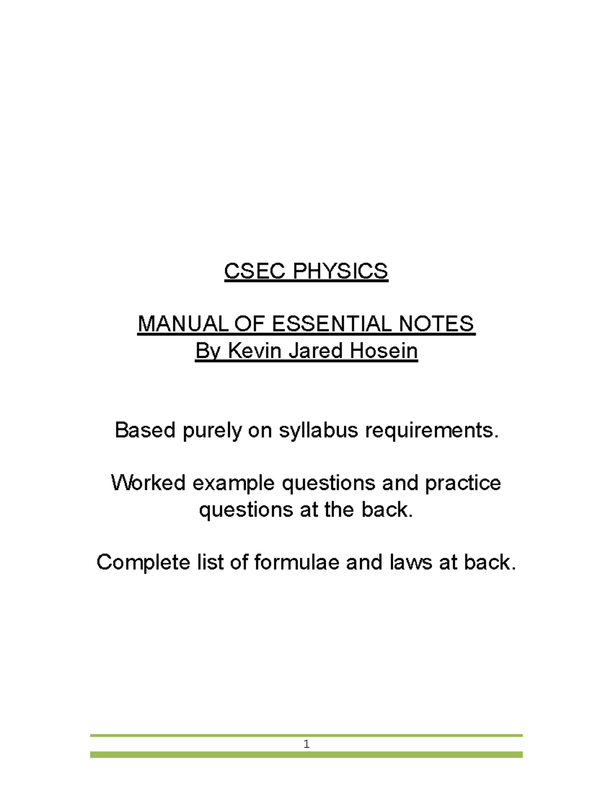 CSEC PHYSICS 1: ESSENTIAL NOTES AND FORMULAE FOR EXAMS - Studocu