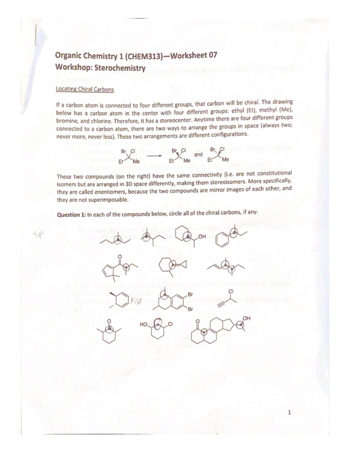 Chem313 WS7 - Homework on Chirality and Stereochemistry Concepts - Studocu