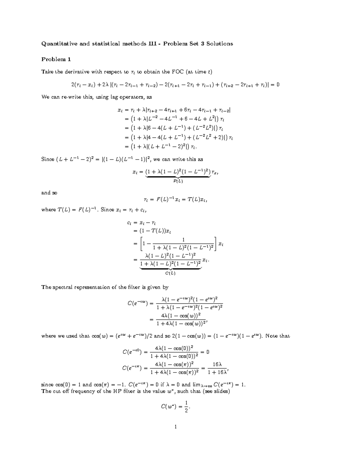 PS3 - Quantitative & Statistical Methods III Problem Set 3 Solutions ...