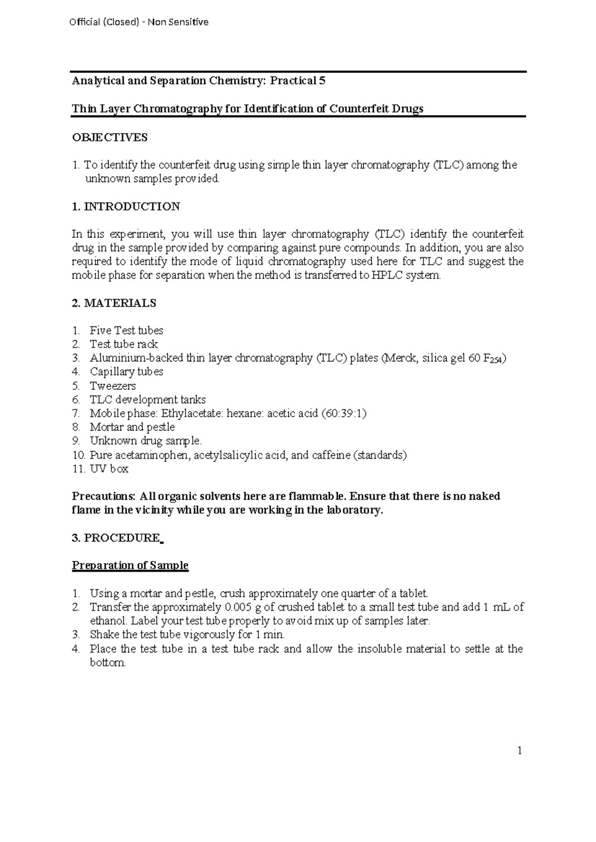 Practical 5: TLC for Identifying Counterfeit Drugs (Chem 6110) - Studocu