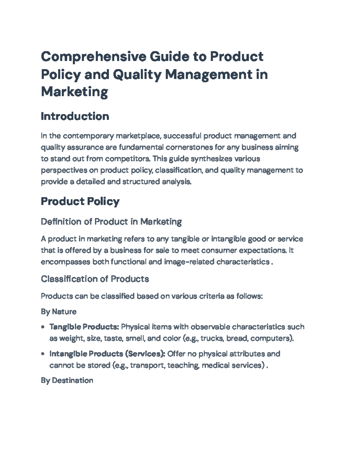 Comprehensive Guide to Product Policy and Quality Management (MKTG 101 ...