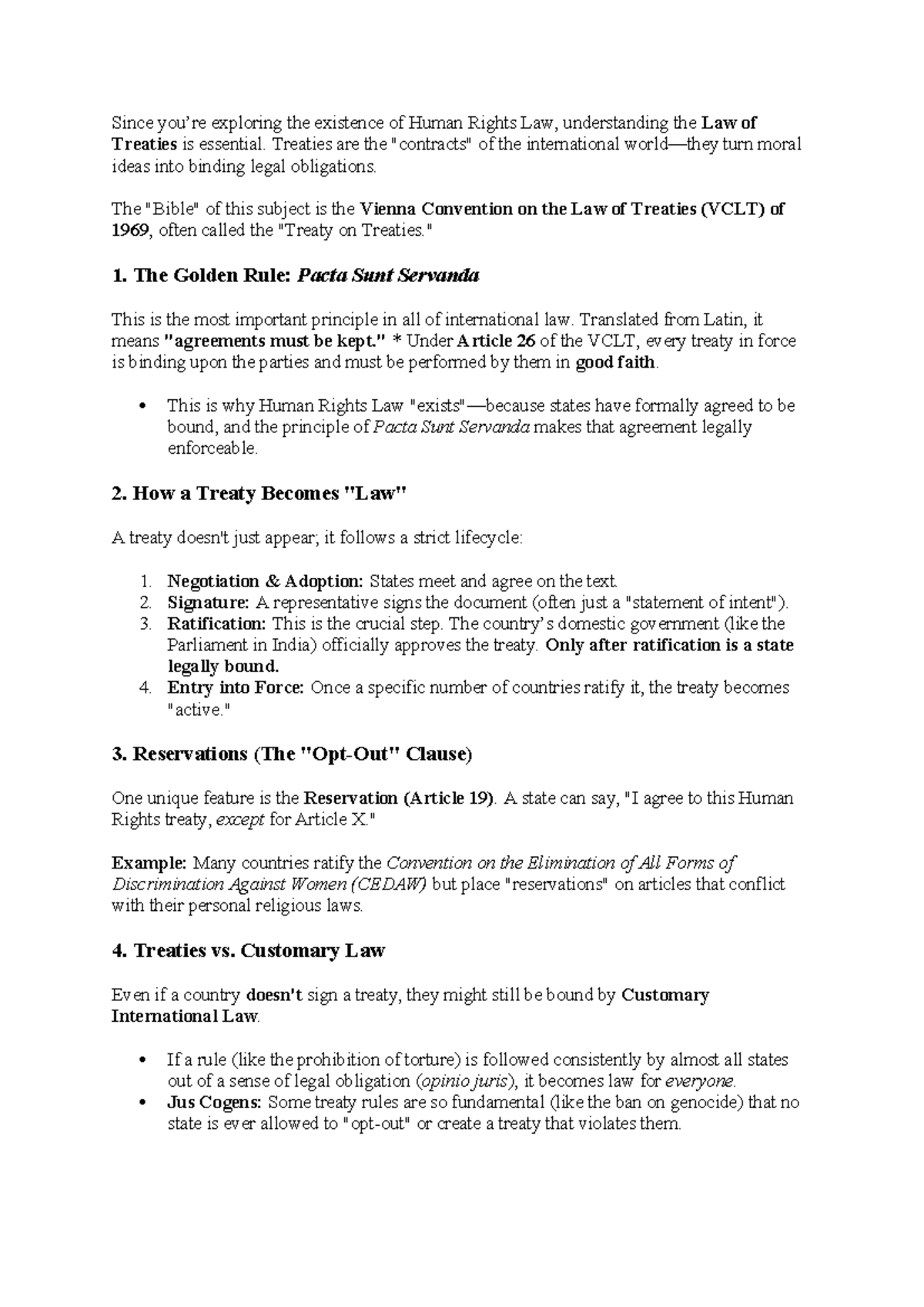 Law of Treaties - Essential Notes for Human Rights Law (LGL 101) - Studocu