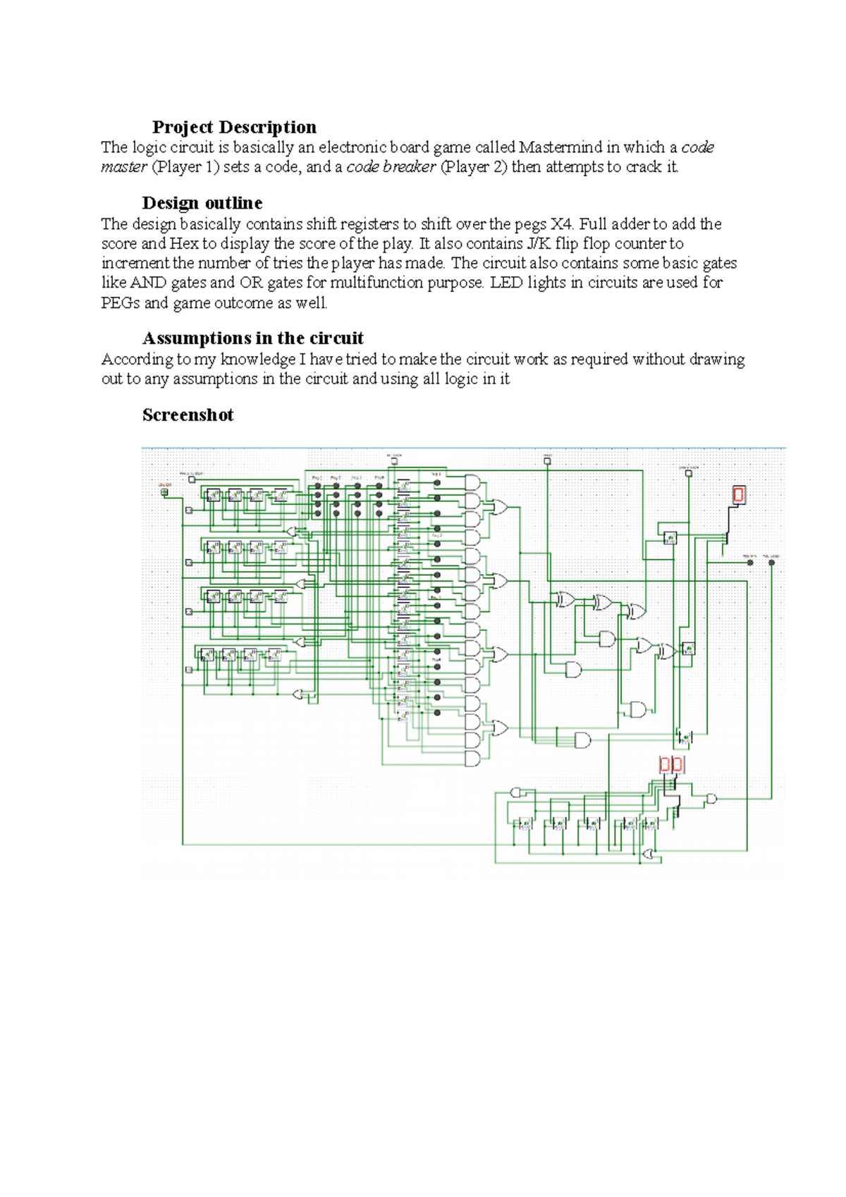 Assignment 1: Logic Circuit Design for Mastermind Game - Studocu