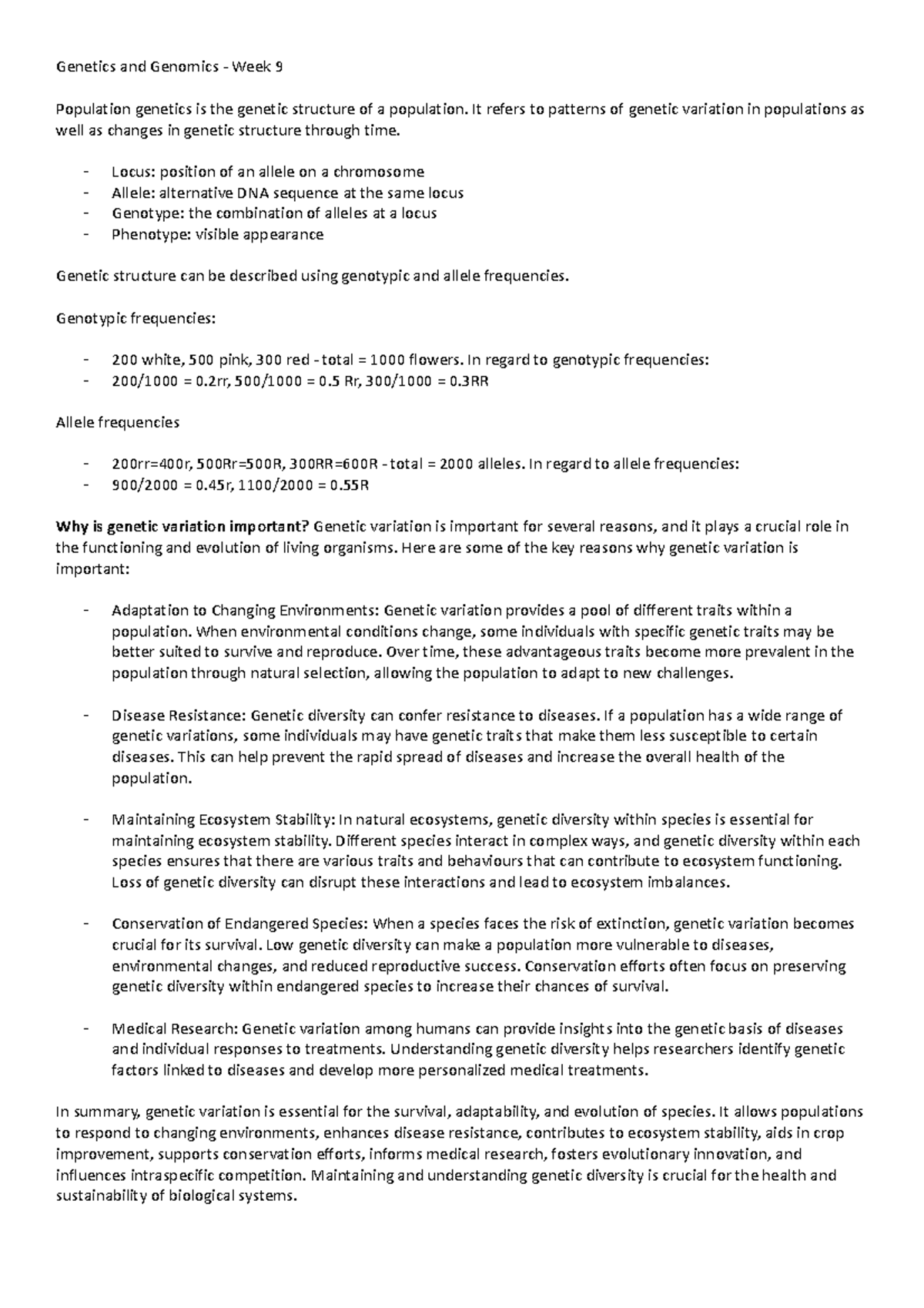 Genetics and Genomics Lecture Notes: Week 9 Overview - Studocu