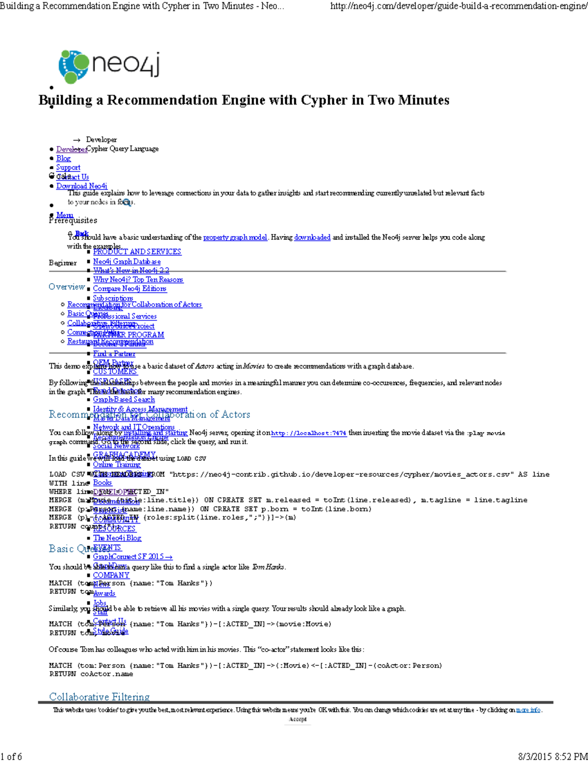 Building a Recommendation Engine Using Cypher with Neo4j Guide - Studocu